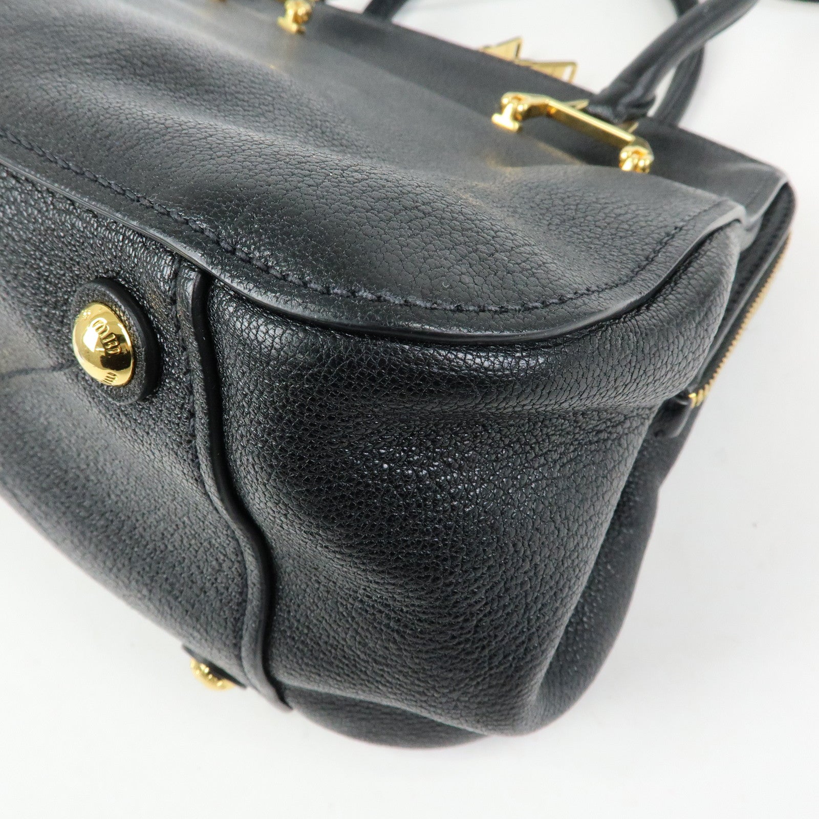 MIU MIU Madras Leather 2Way Bag Hand Bag Shoulder Bag Black