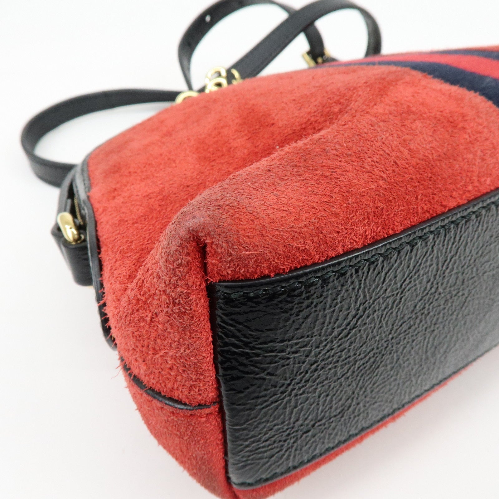 GUCCI Sherry Suede Leather Shoulder Crossbody Bag Red Navy 499621