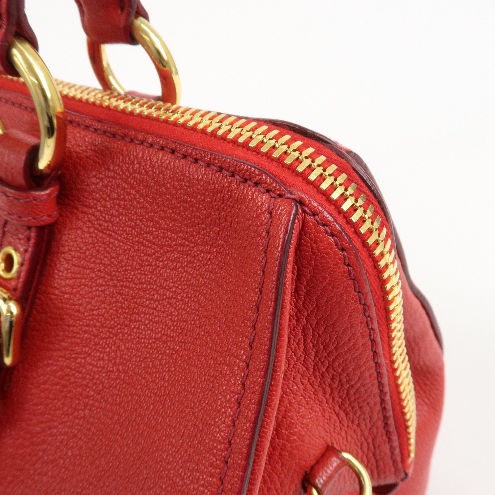 MIU MIU Logo Leather 2Way Bag Hand Bag Shoulder Bag Red RL0060