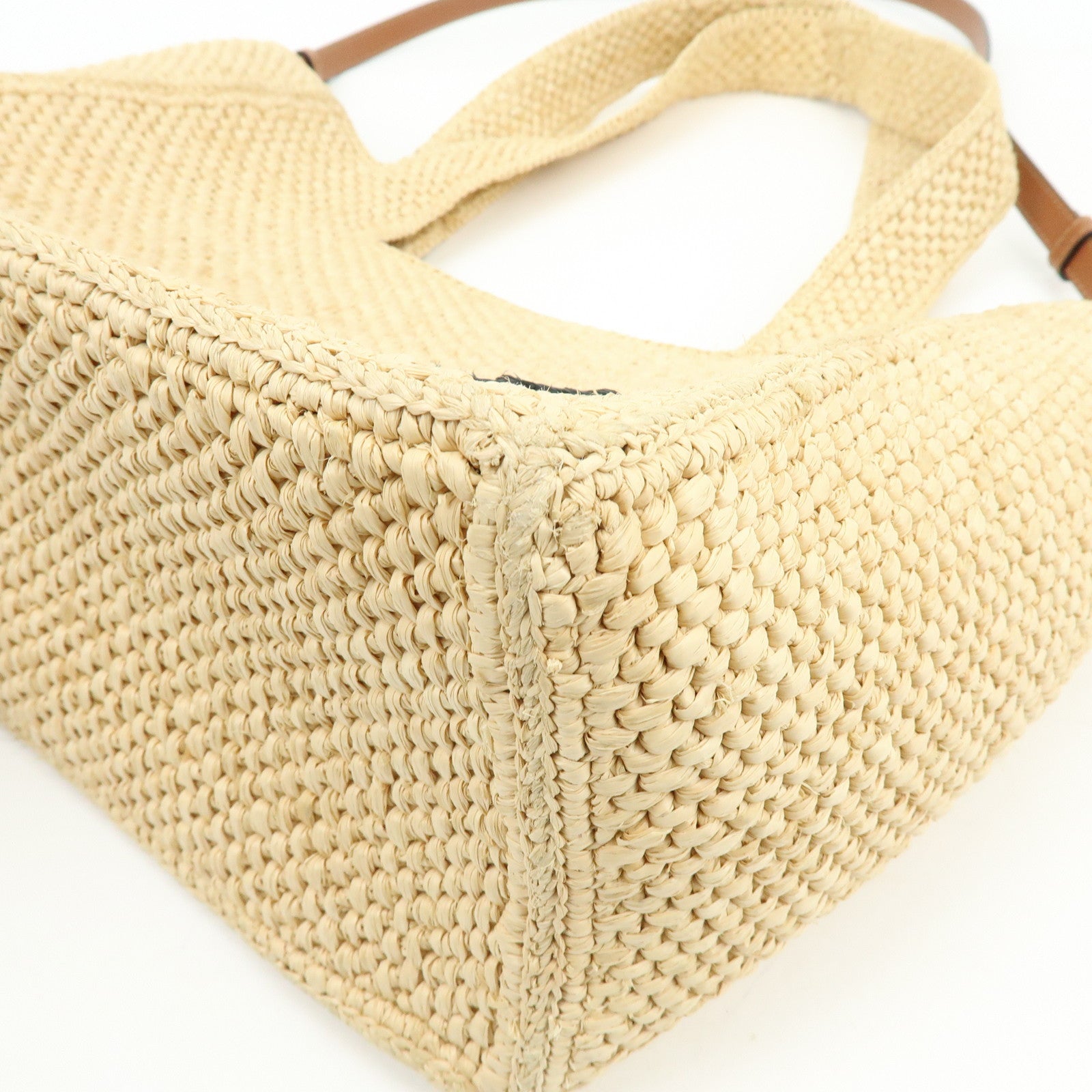 LOEWE Font Tote Raffia Leather 2Way Bag Tote Bag Shoulder Bag Beige