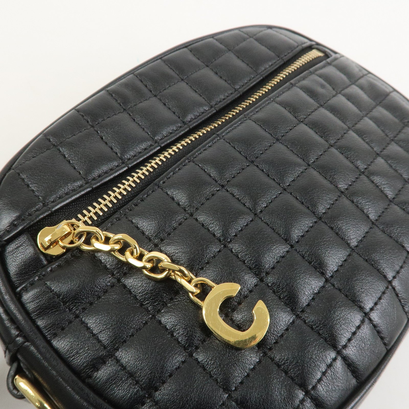 CELINE Calf Leather Shoulder Bag Crossbody Bag Black C Charm