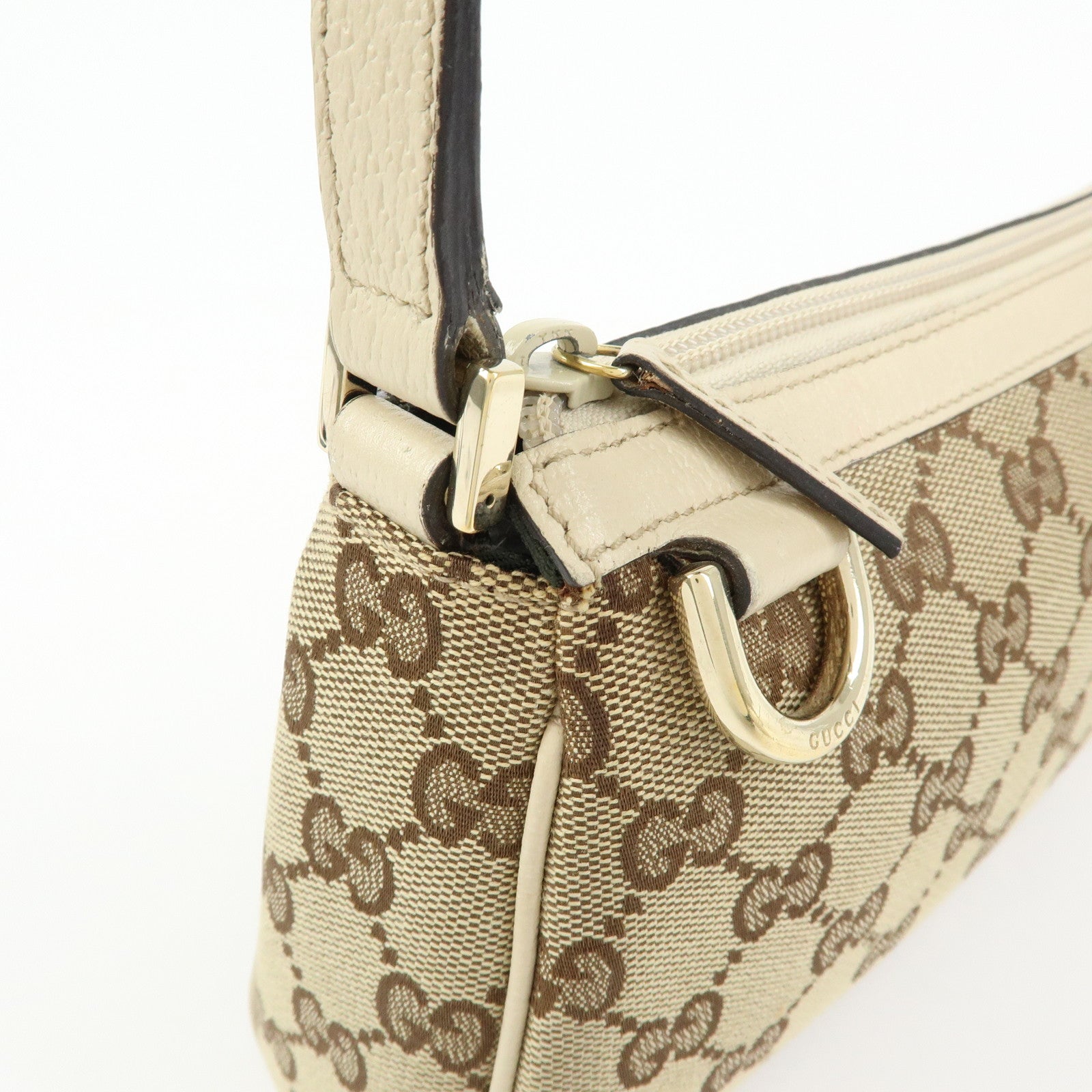GUCCI GG Canvas Leather Hand Bag Beige Ivory 145750