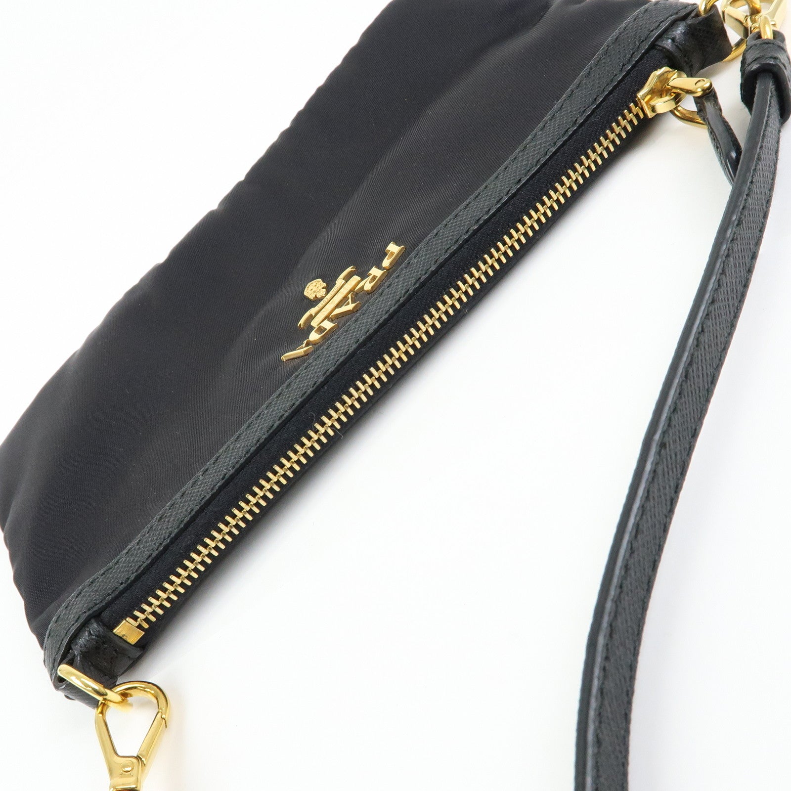 PRADA Logo Nylon Saffiano Leather Hand Bag Shoulder Bag Black