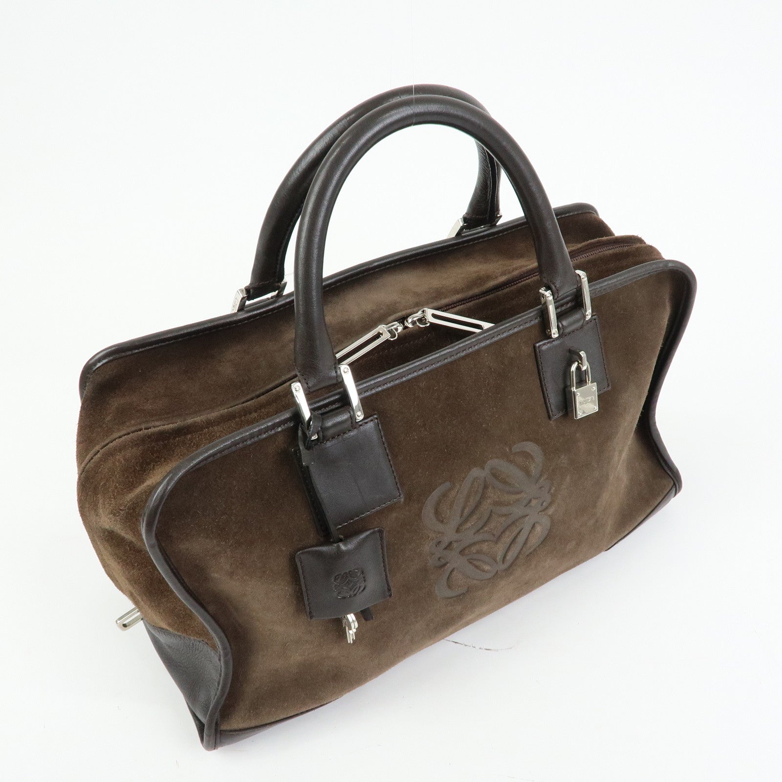 LOEWE Anagram Amazona36 Suede Leather Hand Bag Boston Bag Brown