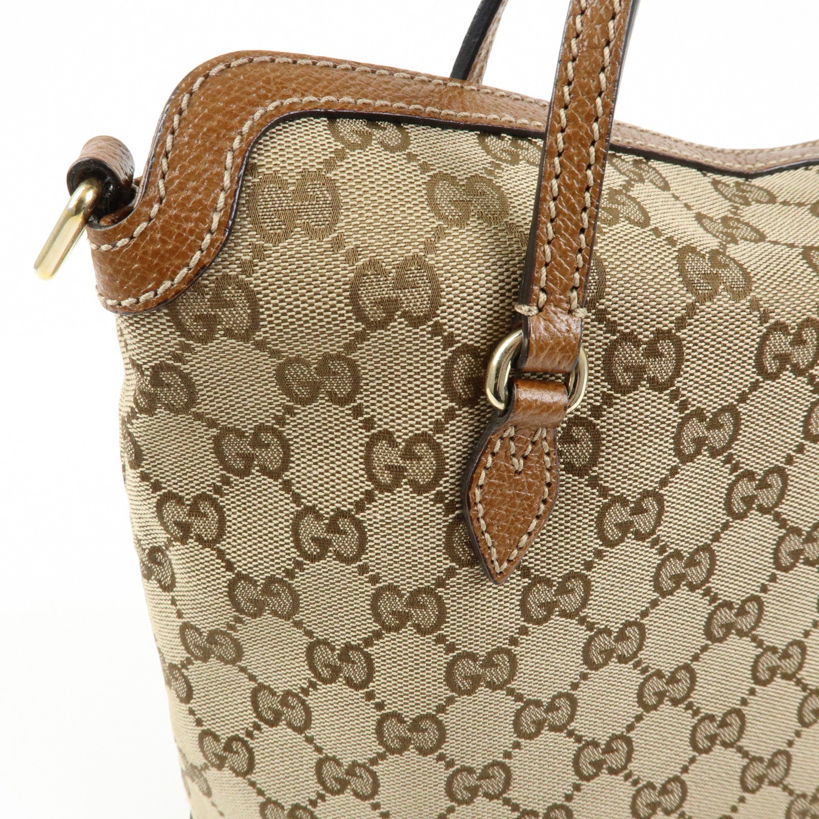 GUCCI Interlocking G GG Canvas Leather Hand Bag Beige Brown 353120