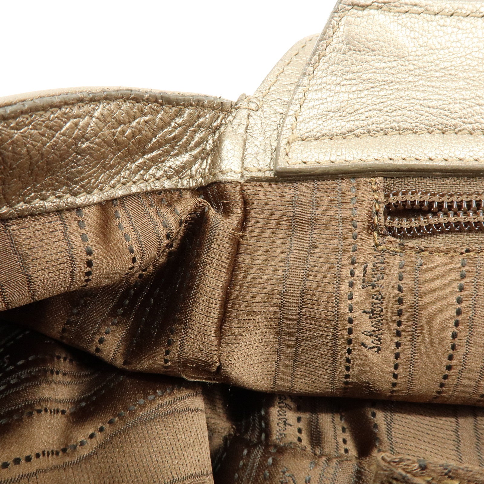 Ferragamo Gancini Leather Shoulder Bag Hand Bag Champagne Gold