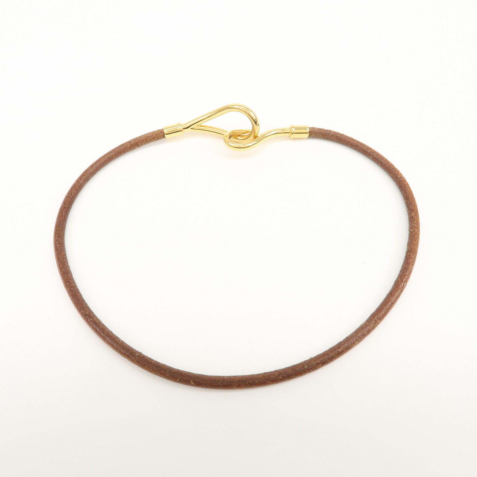 HERMES Logo Leather Jumbo Choker Bracelet Brown