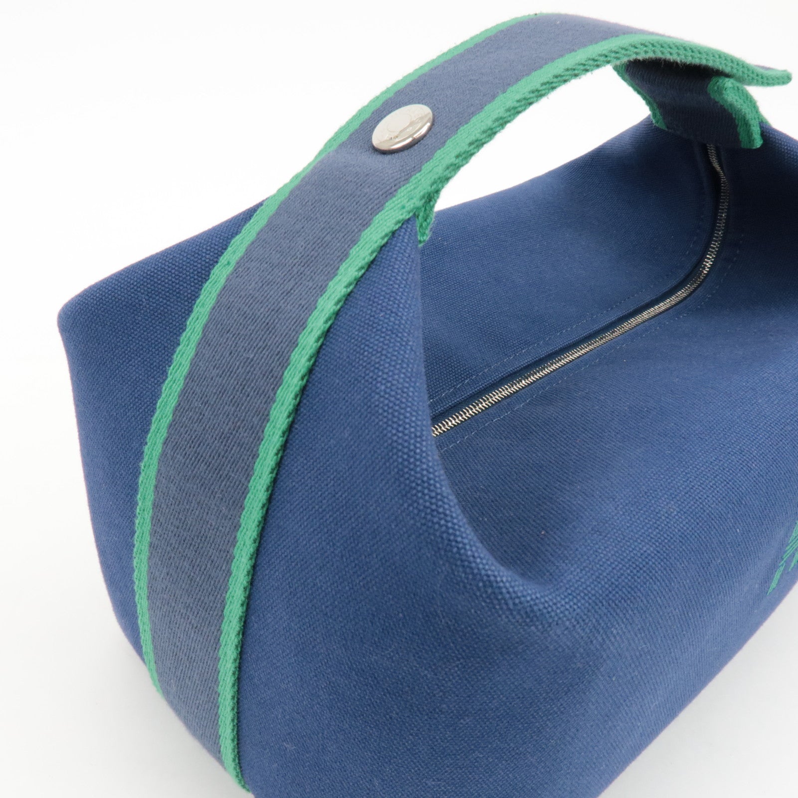 HERMES Canvas Bride A Brac GM Hand Bag Cosmetic Pouch Green Navy Used