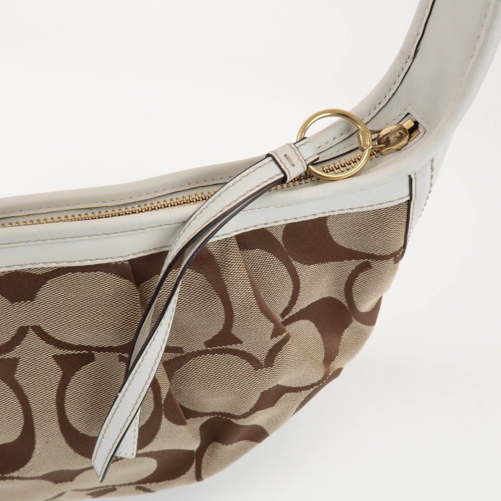 COACH Signature Canvas Leather Shoulder Bag Brown White