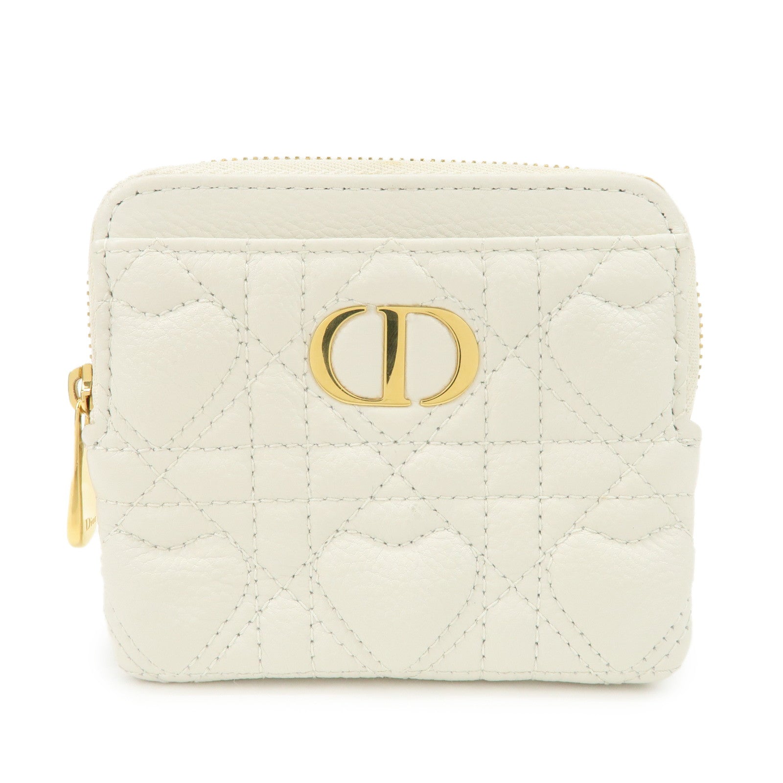 Christian Dior Cannage Caro Leather Heart Coin Case White