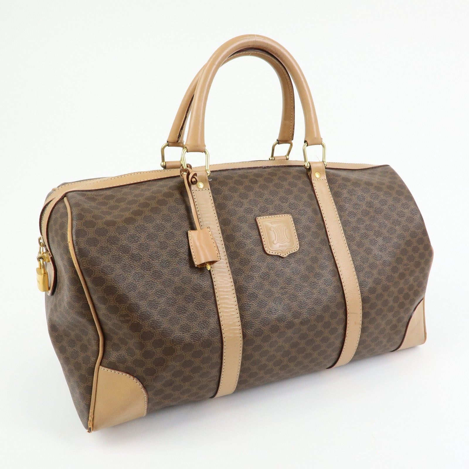 CELINE Macadam PVC Leather Boston Bag Hand Bag Brown