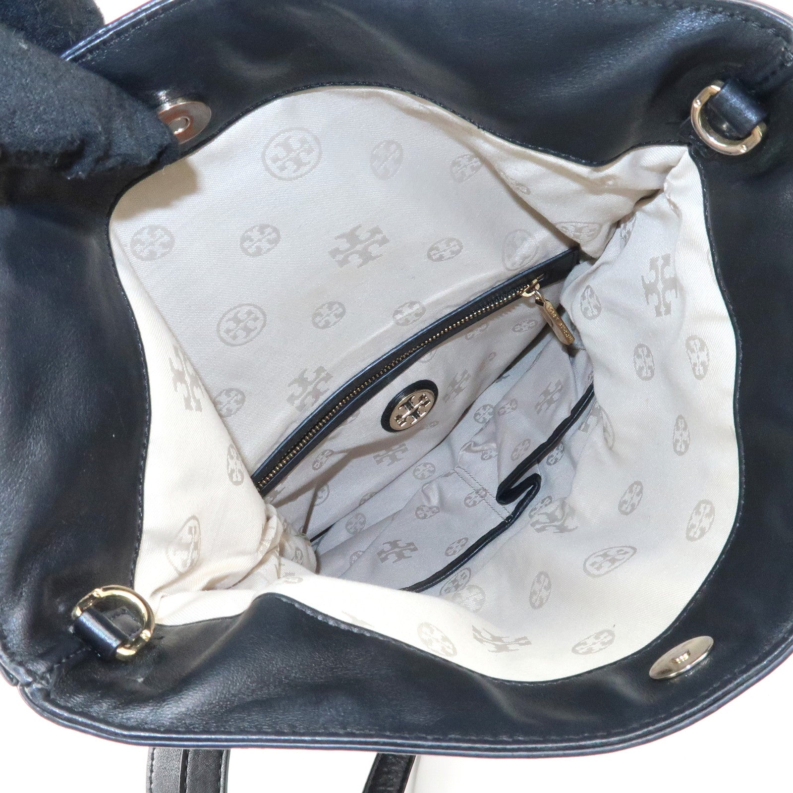 Tory Burch Leather 2Way Bag Shoulder Bag Black Gold HDW Used