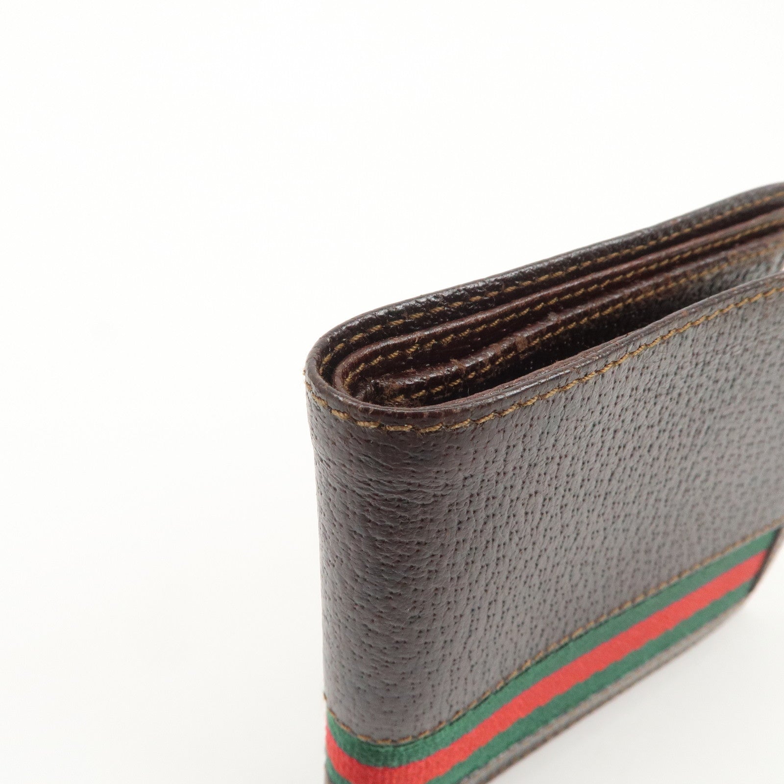 GUCCI Sherry Logo Leather Compact Wallet Brown 138073