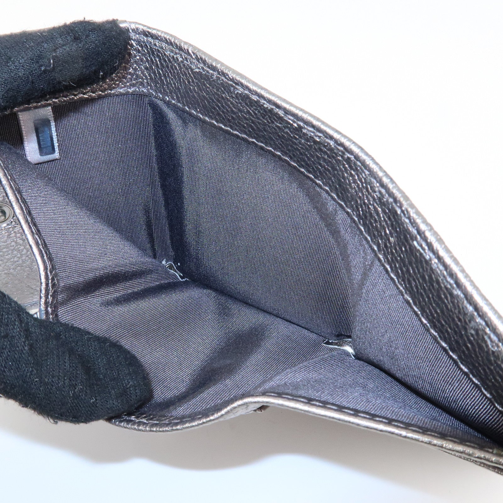 JIMMY CHOO 202 NEMO Studs Leather Compact Wallet Silver Used