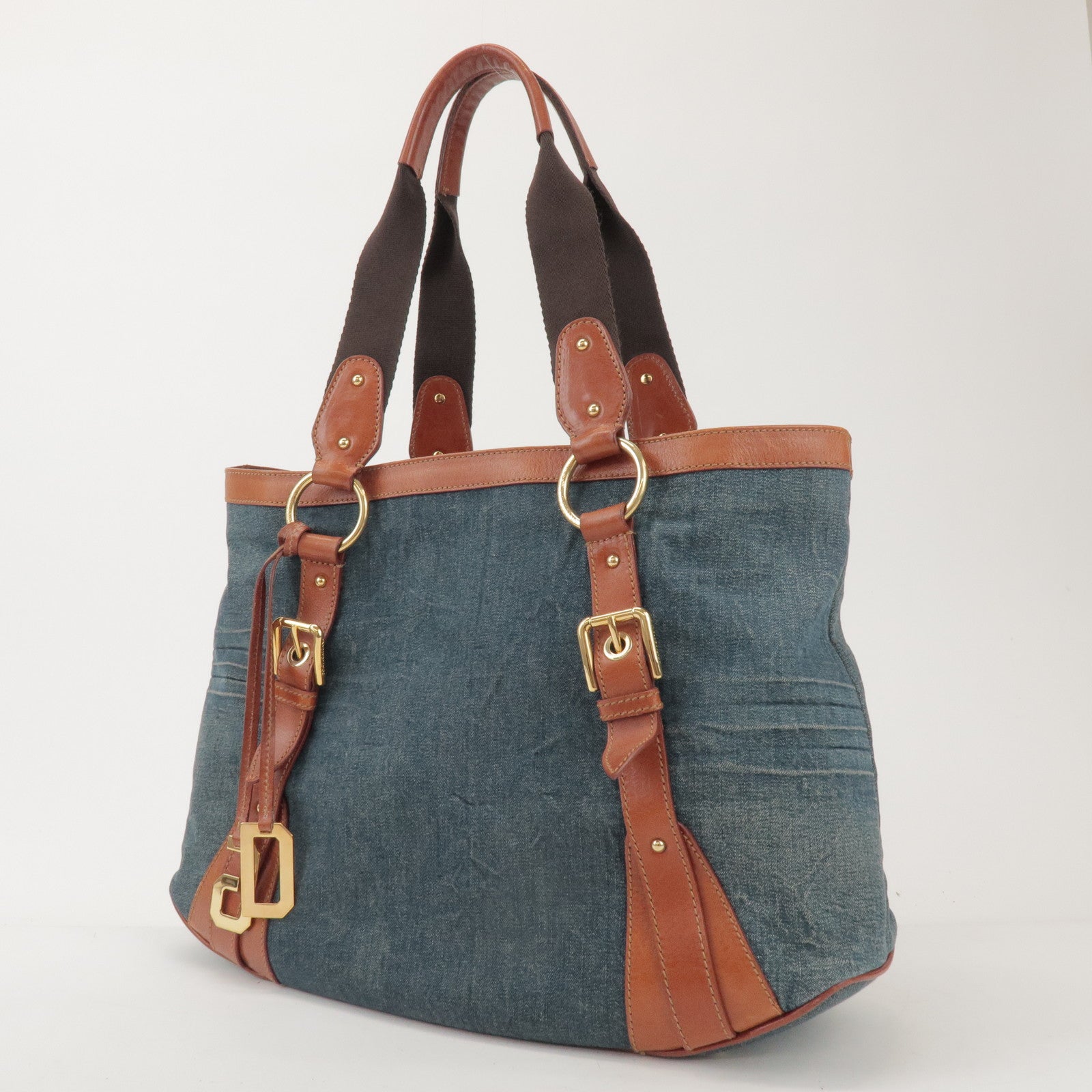 Dolce&Gabbana Denim Leather Tote Bag Shoulder Bag Denim Brown