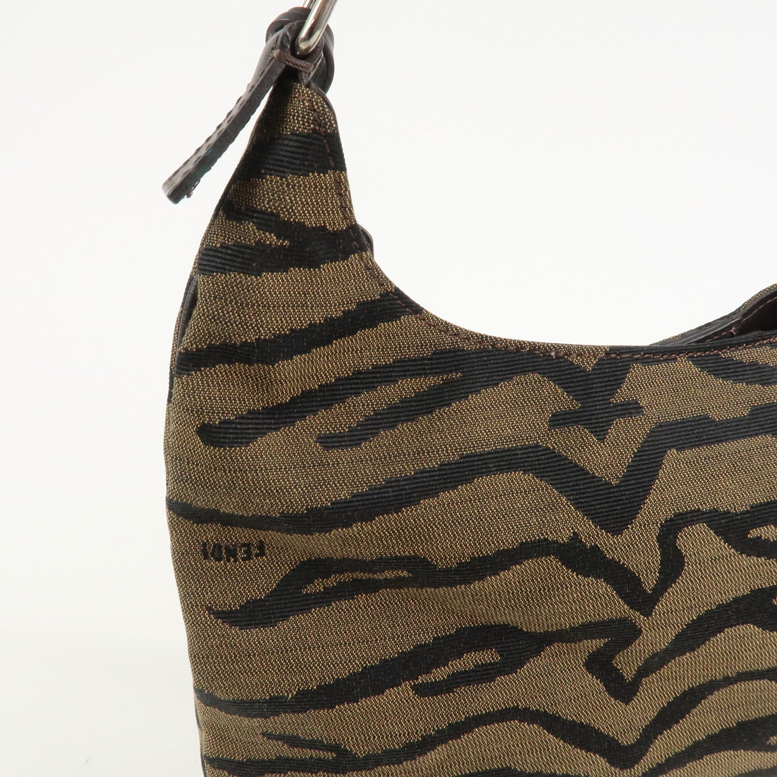 FENDI Canvas Leather Shoulder Bag Hand Bag Zebra Motif 8BR279
