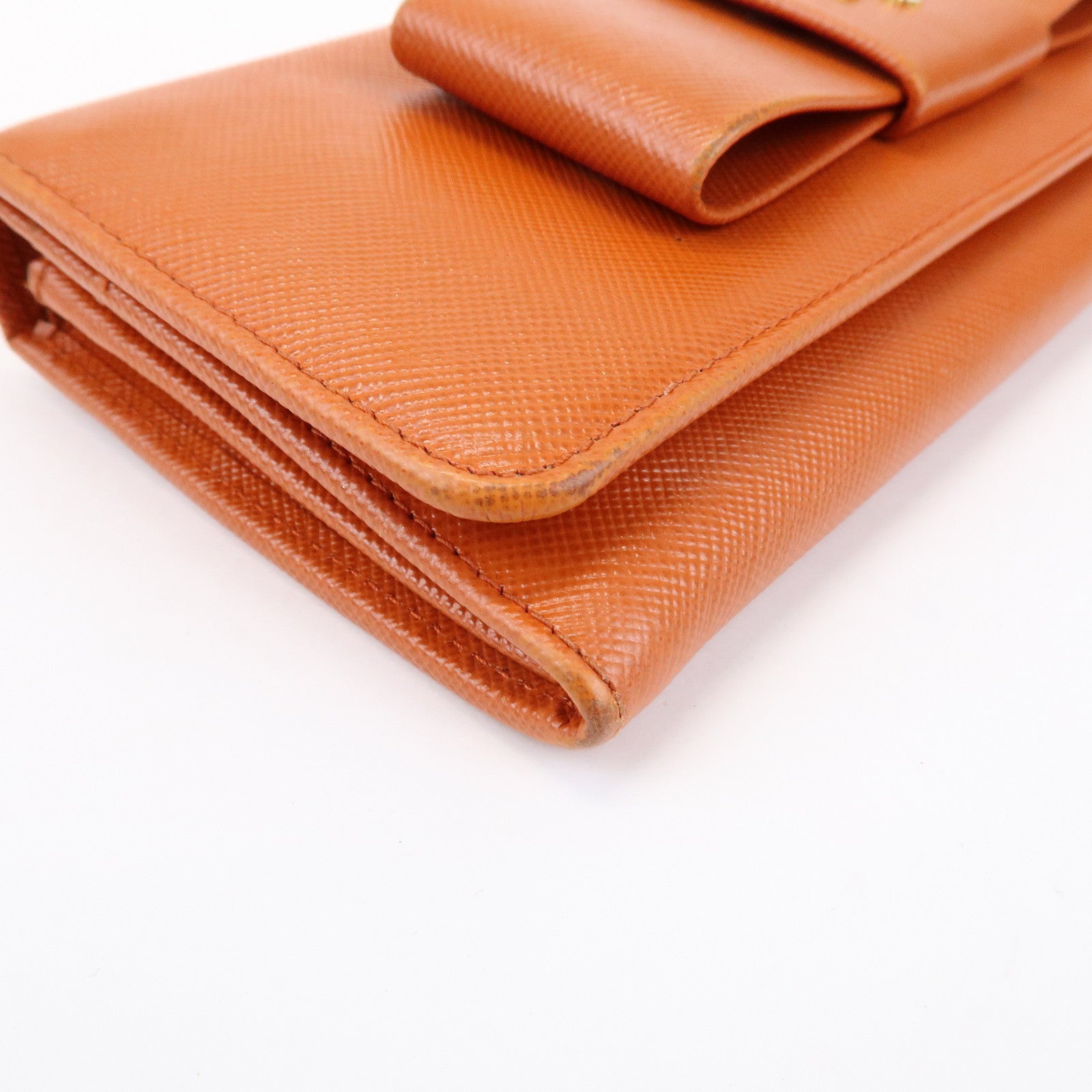 PRADA Saffiano Leather Ribbon Flap Long Wallet Orange 1M1132