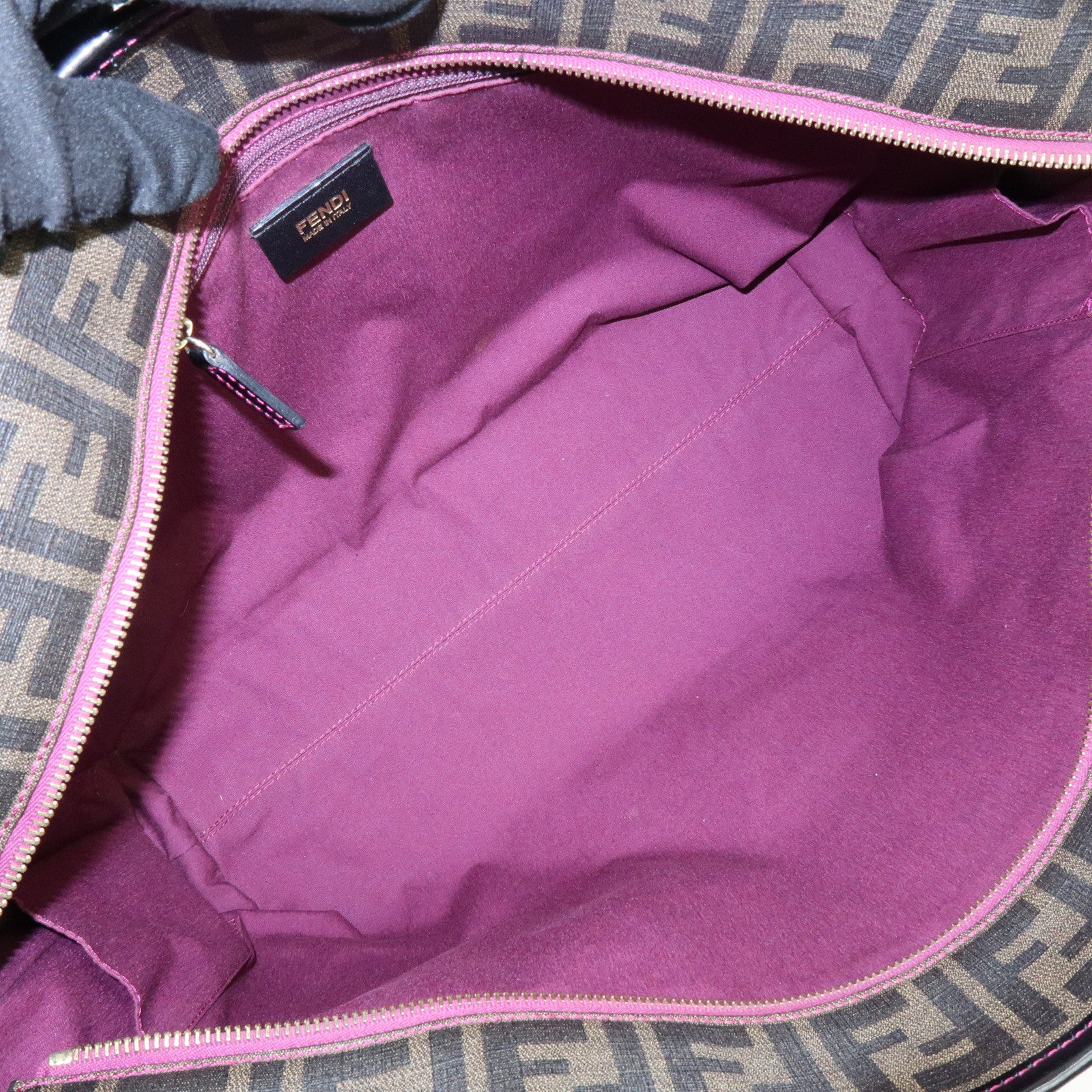 FENDI Zucca PVC Leather Ladybug Tote Shoulder Bag Brown Red 8BH185
