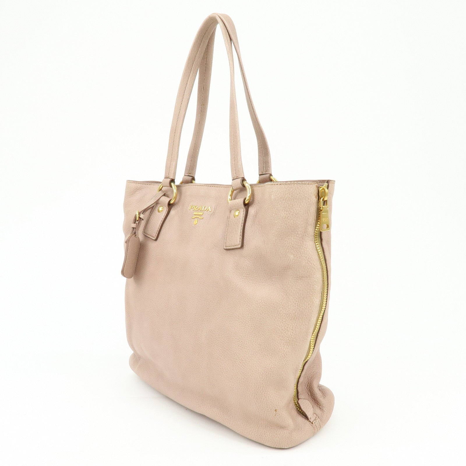 PRADA Logo Leather Tote Bag Shoulder Bag Pink