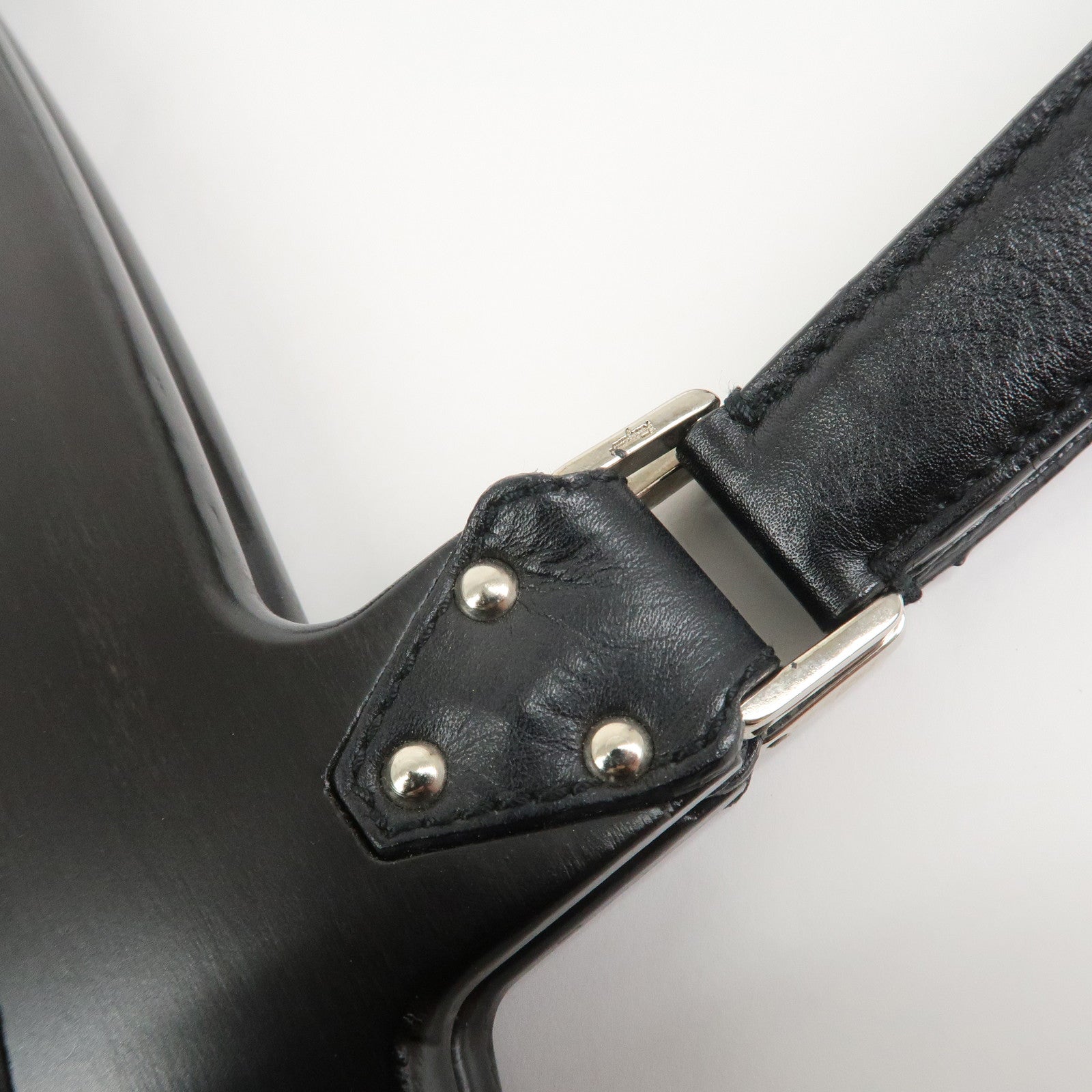 Ferragamo Gancini Leather Wood Shoulder Bag Hand Bag Black