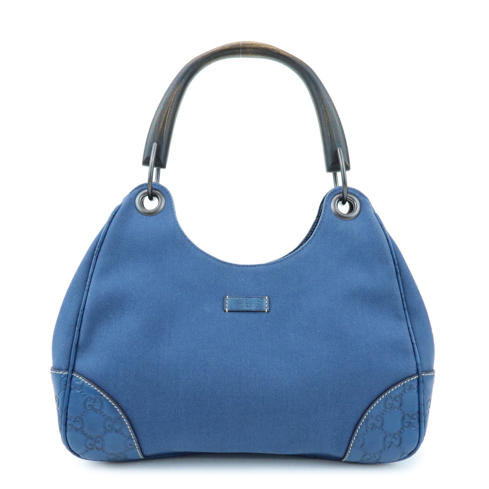 GUCCI Canvas Guccissima Leather Wood Shoulder Bag Blue 257265