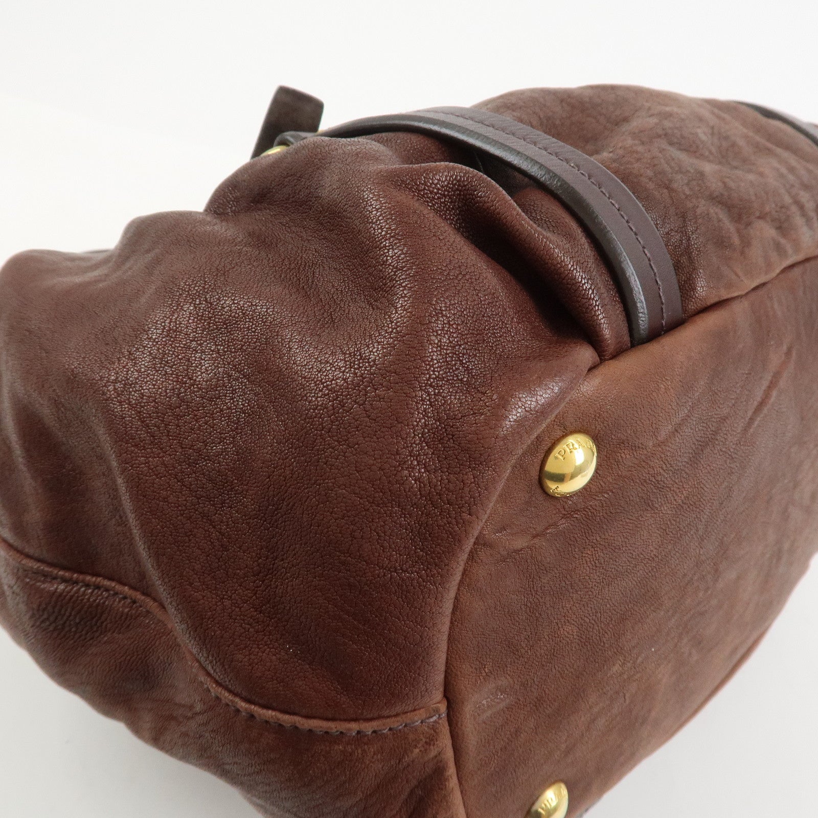 PRADA Logo Leather 2Way Bag Hand Bag Shoulder Bag Brown BN1773