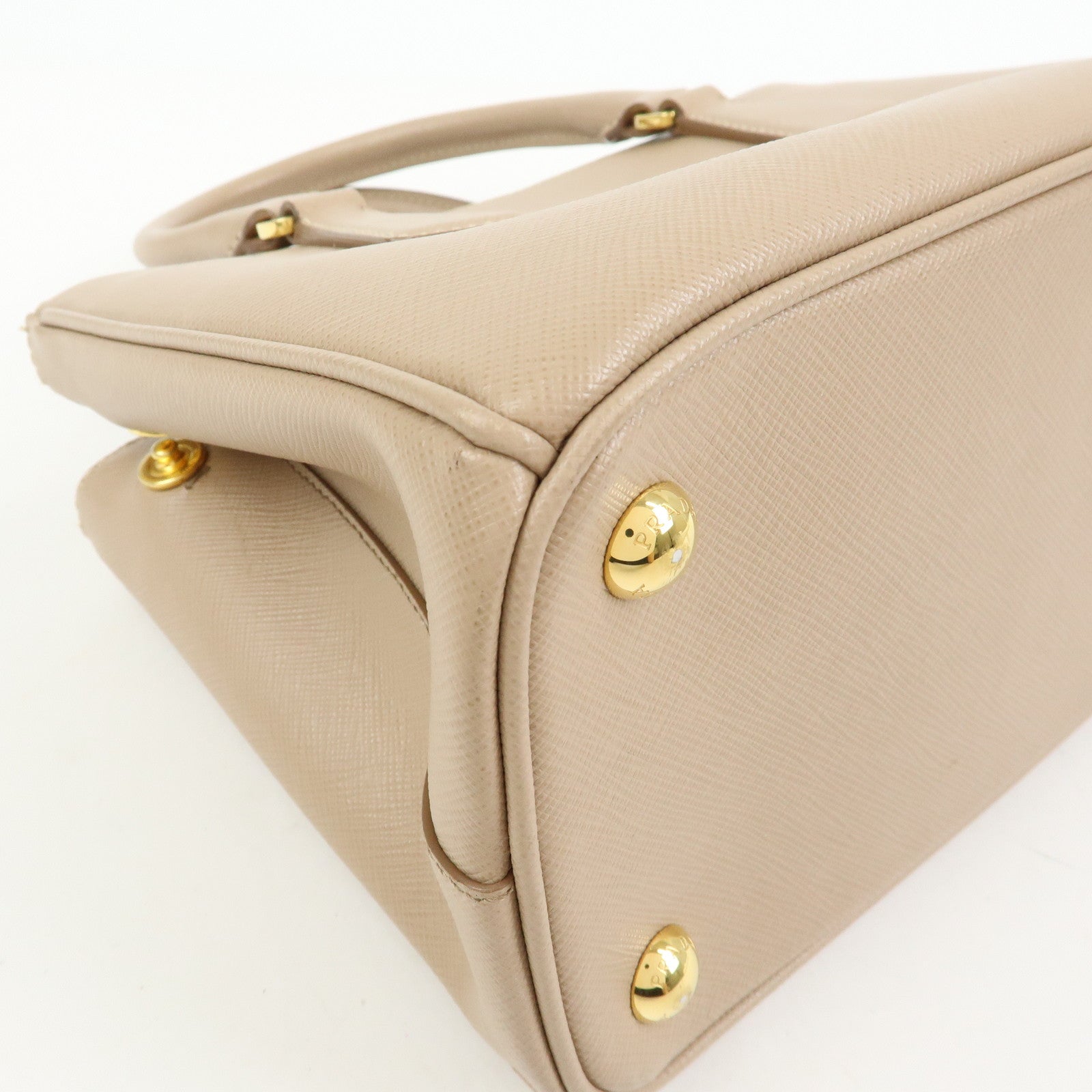 PRADA Triangle Logo Galleria Saffiano Leather 2Way Bag Beige 1BA896
