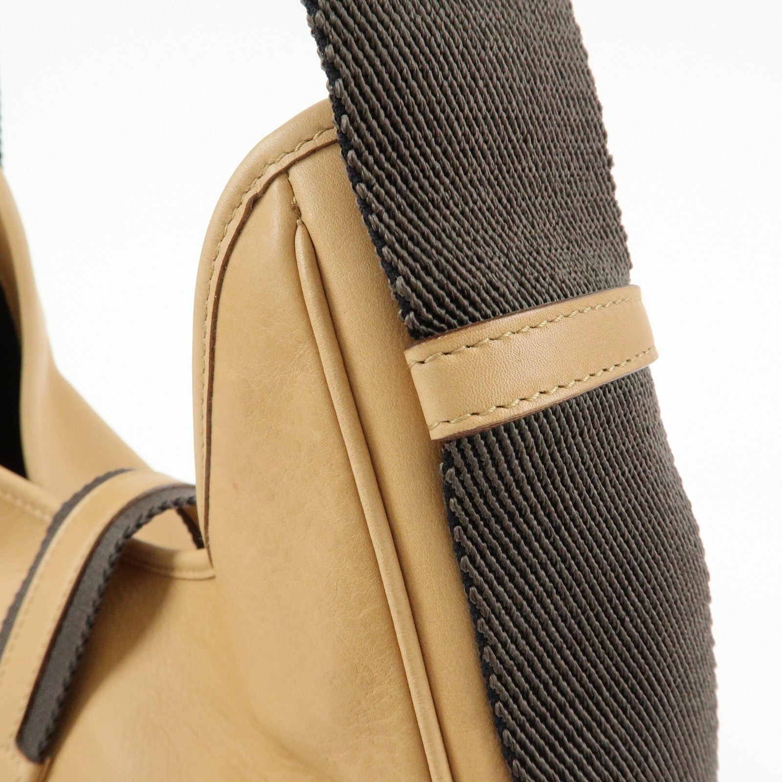 GUCCI Leather Canvas Shoulder Bag Hand Bag Beige Brown 92735