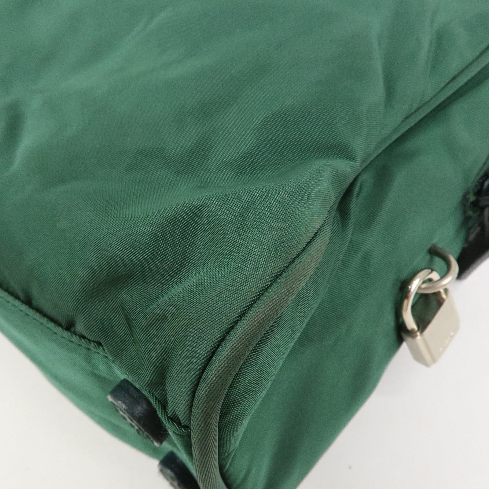 PRADA Triangle Logo Nylon Leather Tote Bag Shoulder Bag Green