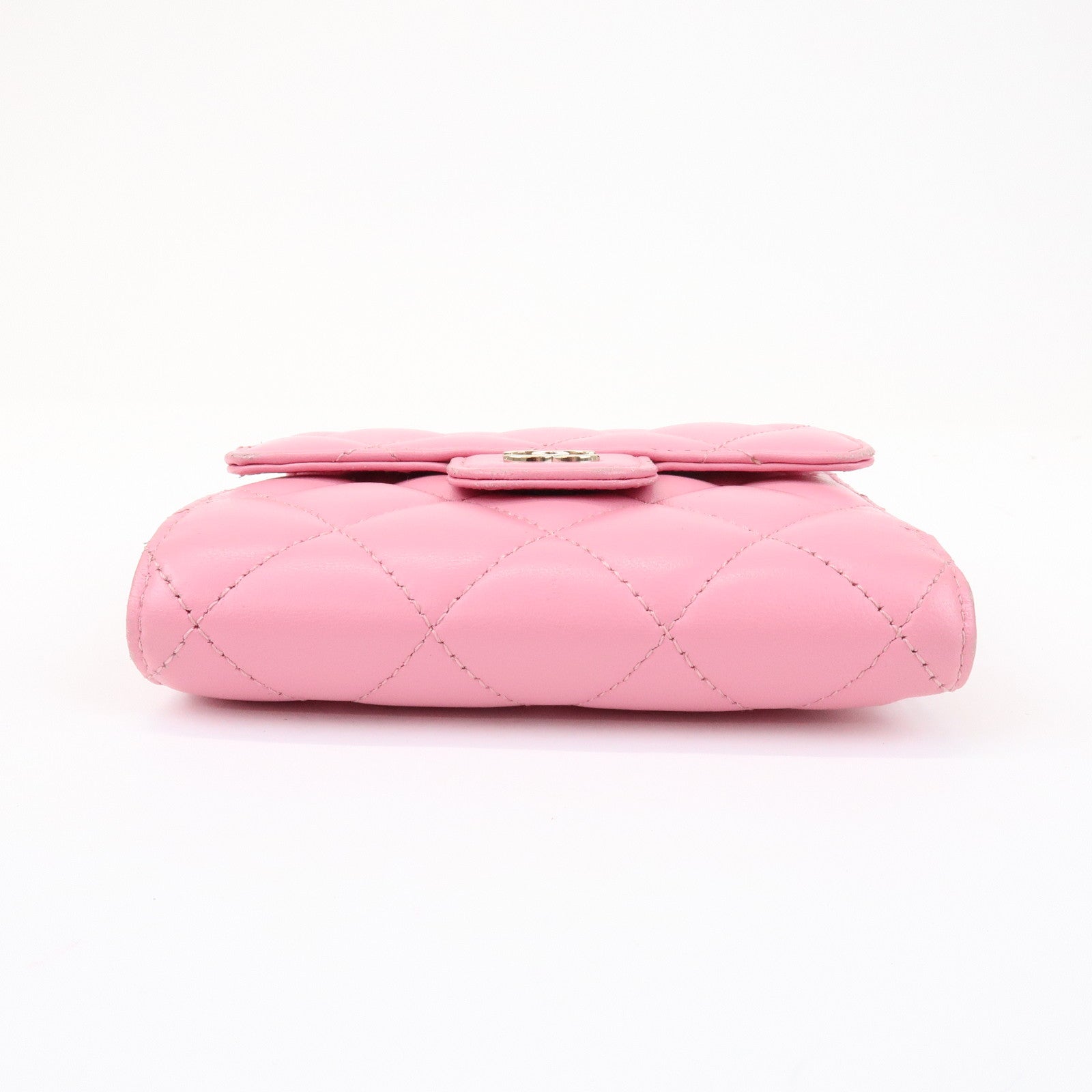 CHANEL Matelasse Lamb Skin Small Tri-Fold Wallet Pink AP0231