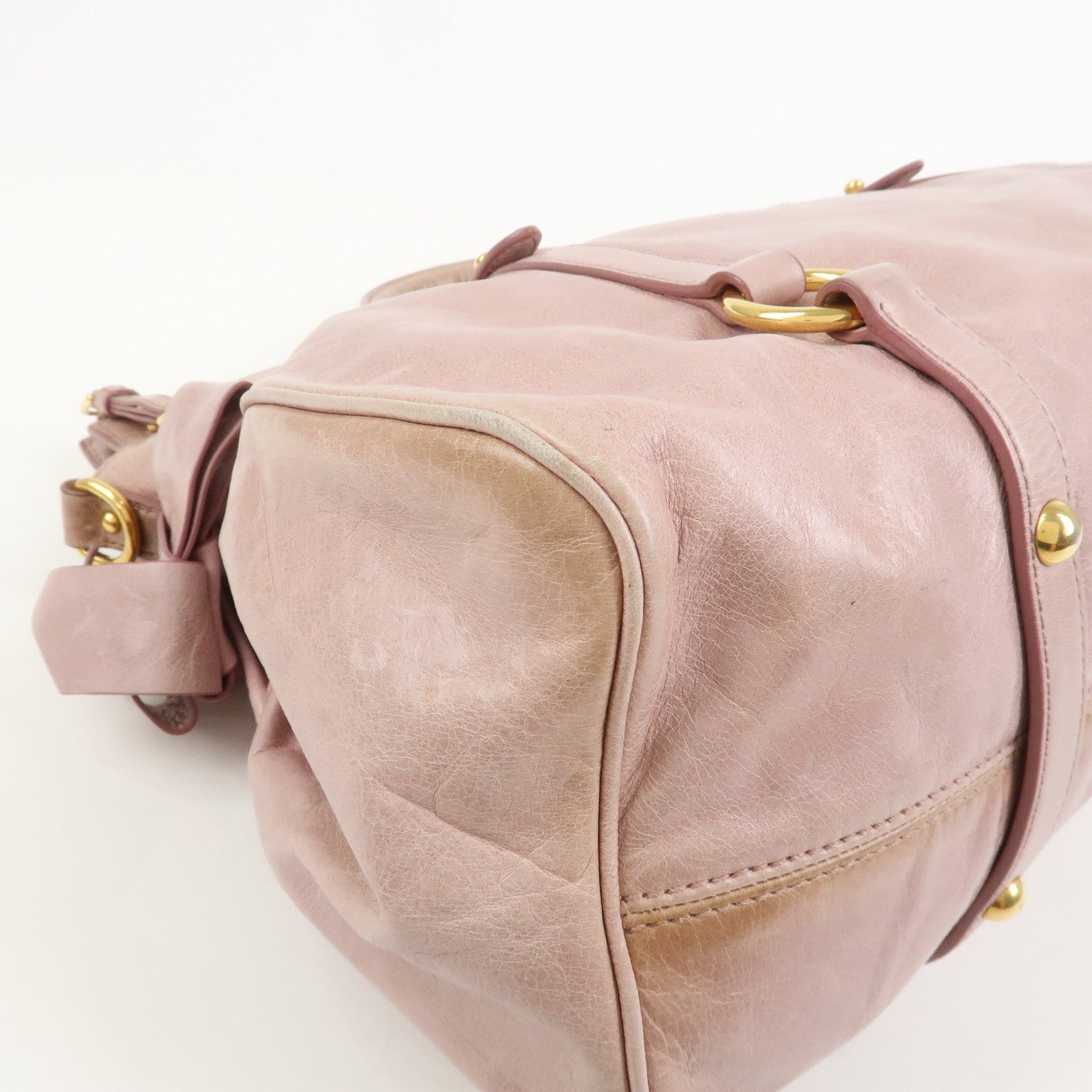 MIU MIU Side Ribbon Leather 2Way Shoulder Bag Hand Bag Pink RT0438