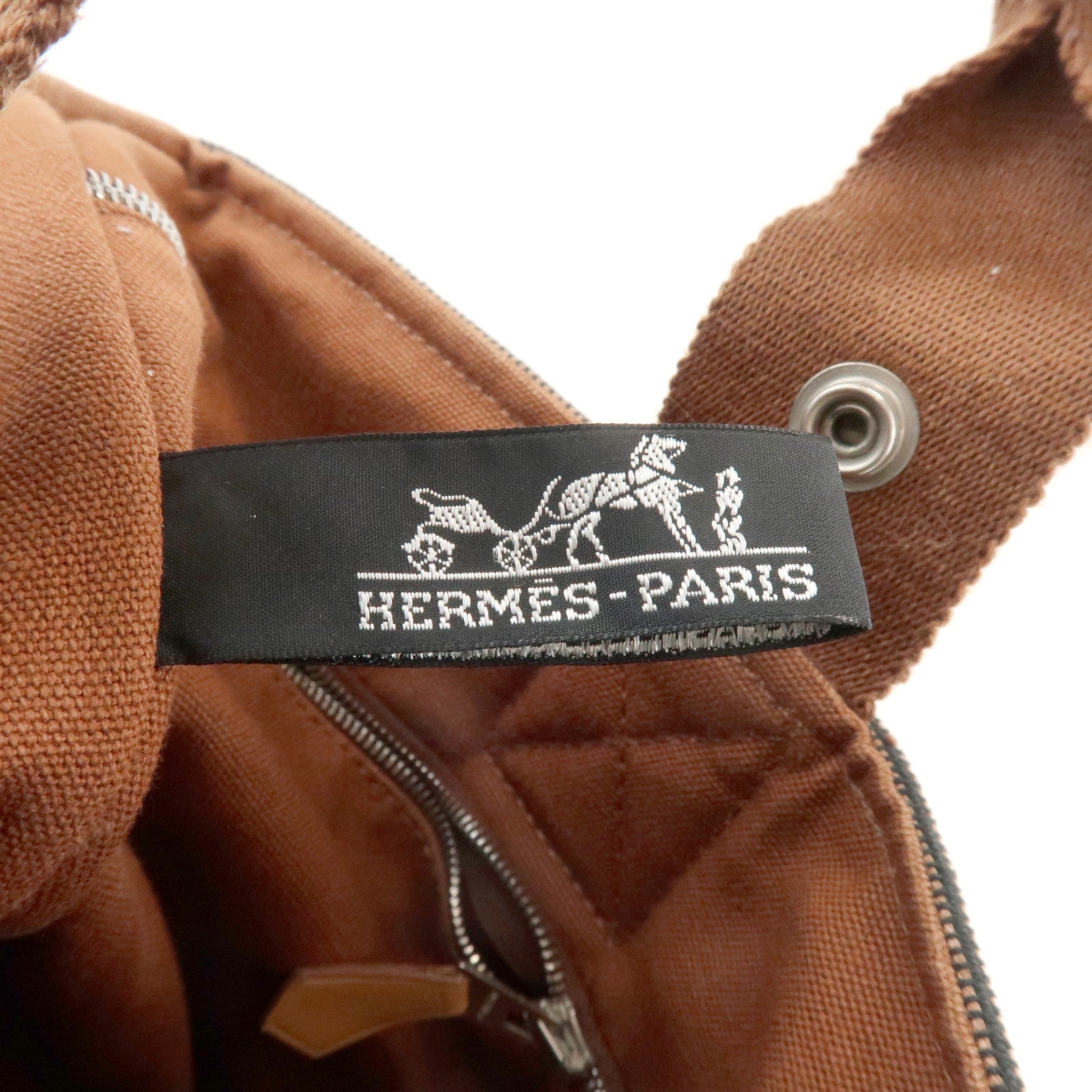 HERMES Saxe PM Canvas Leather Hand Bag Bucket Bag Brown