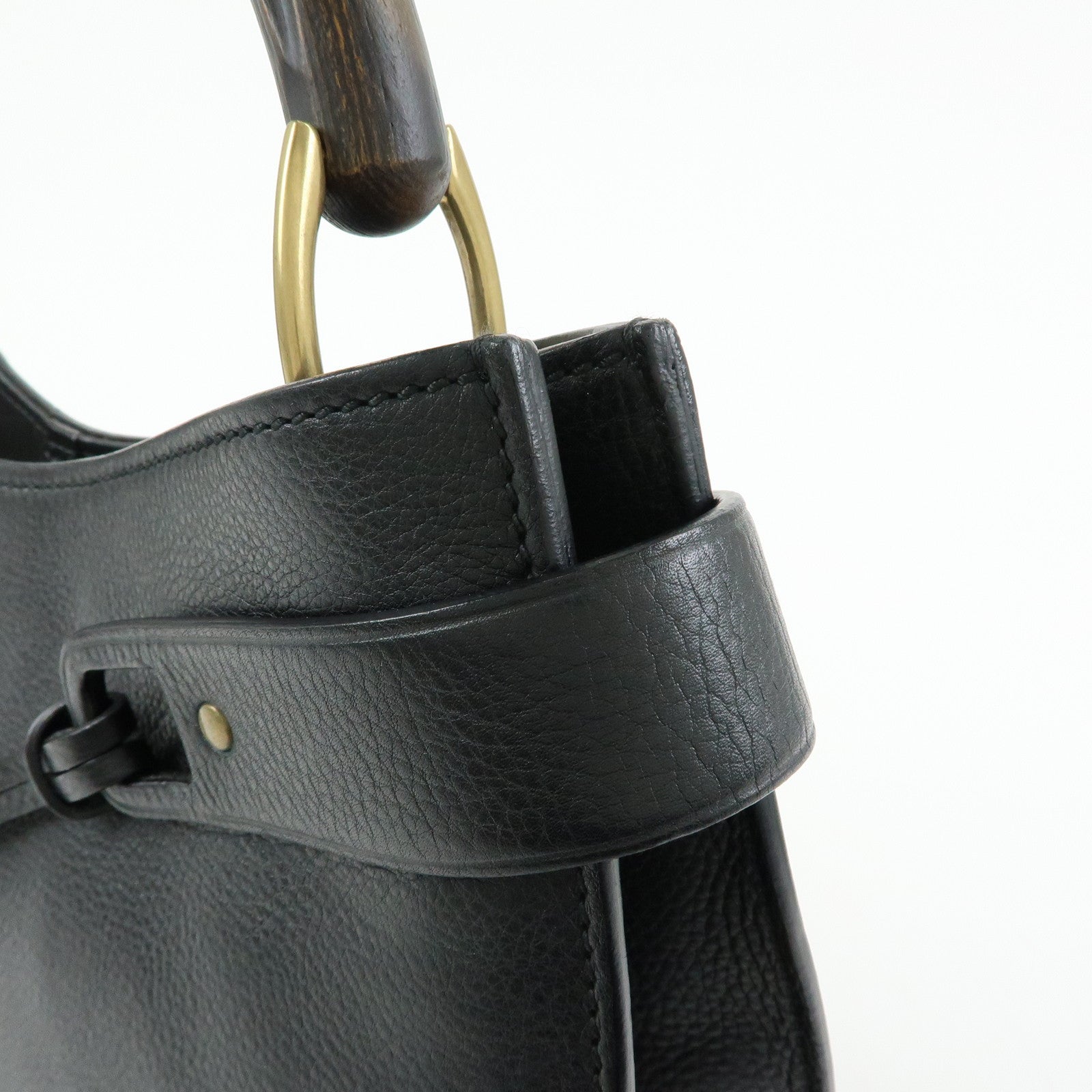 GUCCI Bamboo Leather Bamboo Hand Bag Black 109136