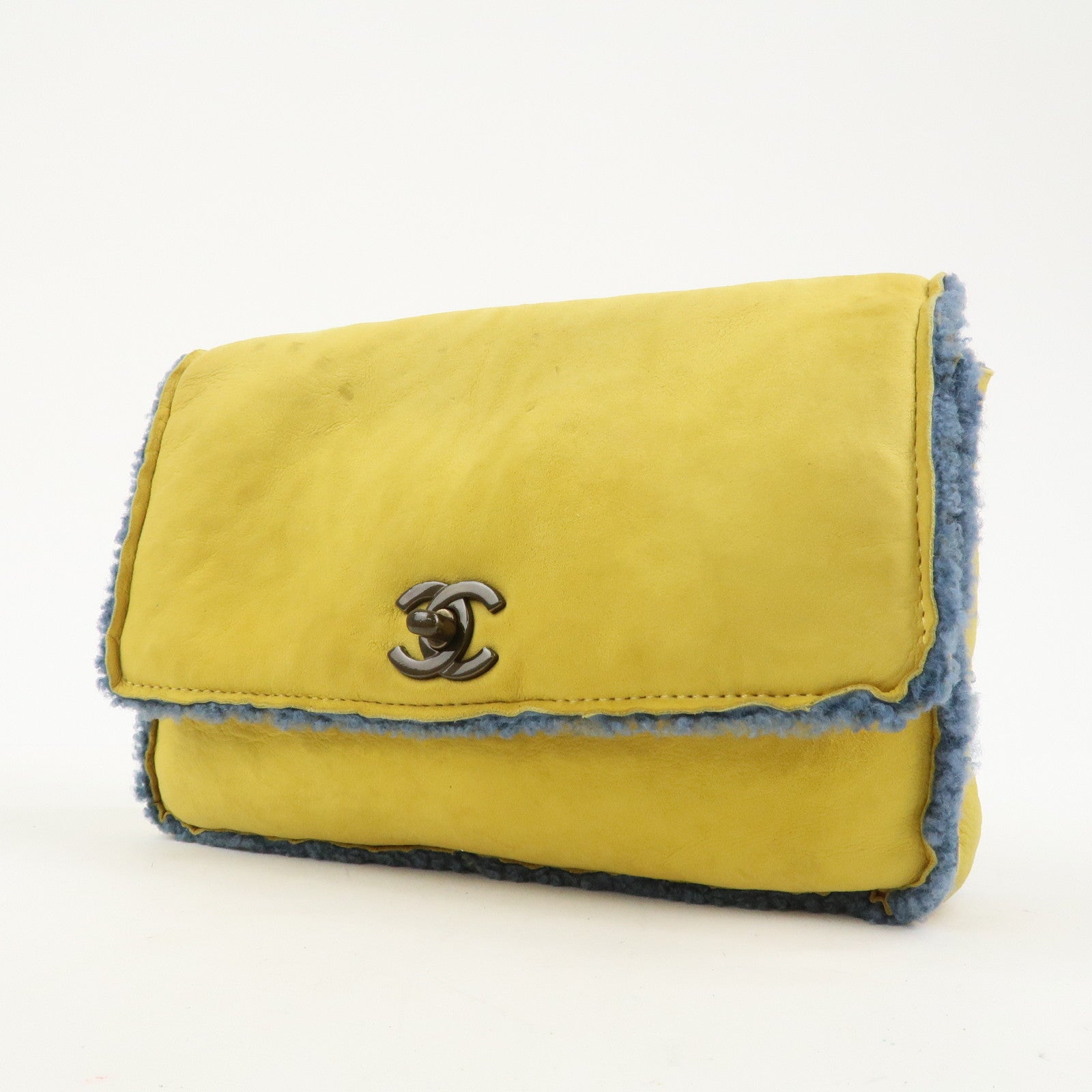 CHANEL COCO Mark Mouton Clutch Bag Yellow Blue