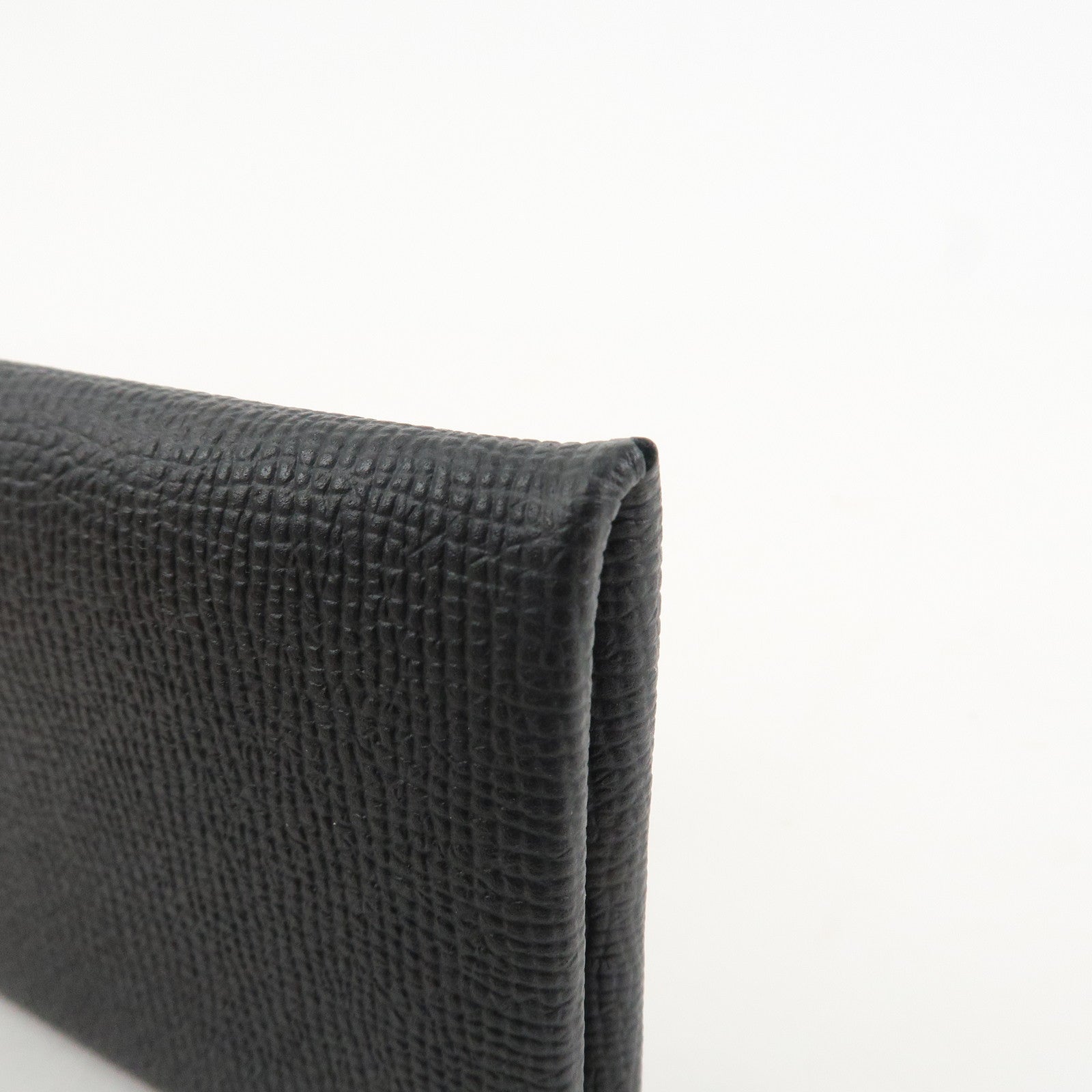 HERMES Epsom Leather CALVI Card Case Noir Black Used