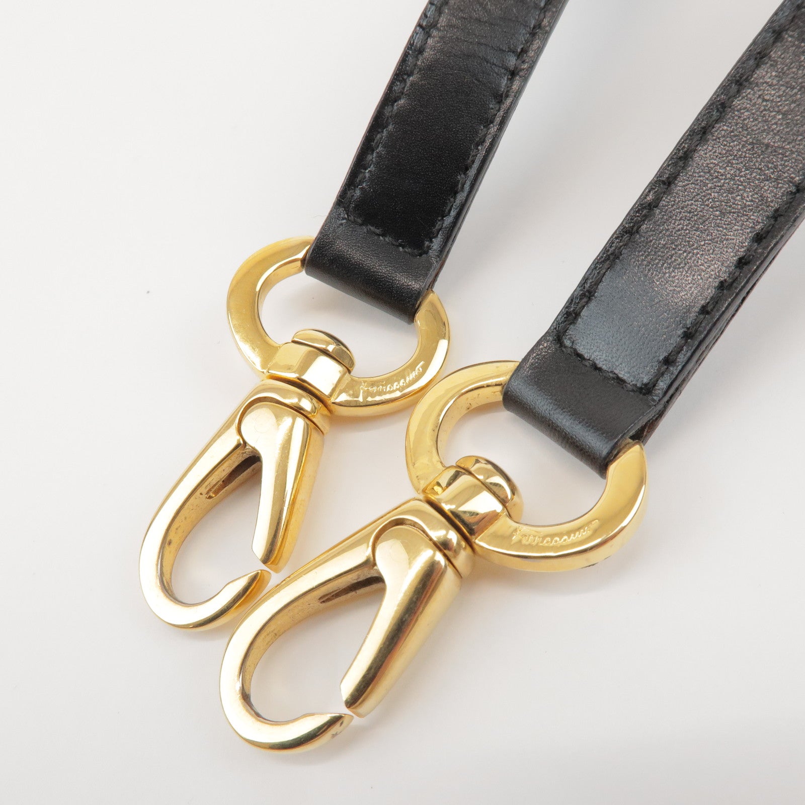 Ferragamo Gancini Calf Leather 2Way Bag Hand Shoulder Bag Black