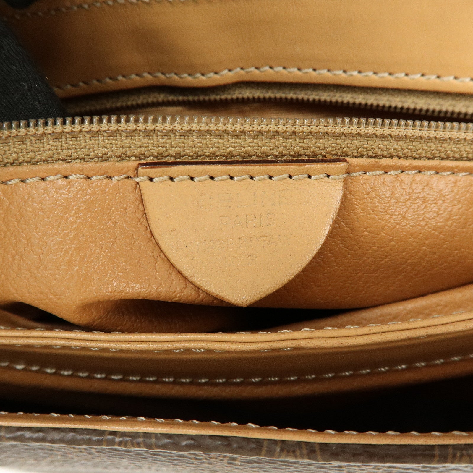 CELINE Macadam PVC Leather Hand Bag Brown Beige