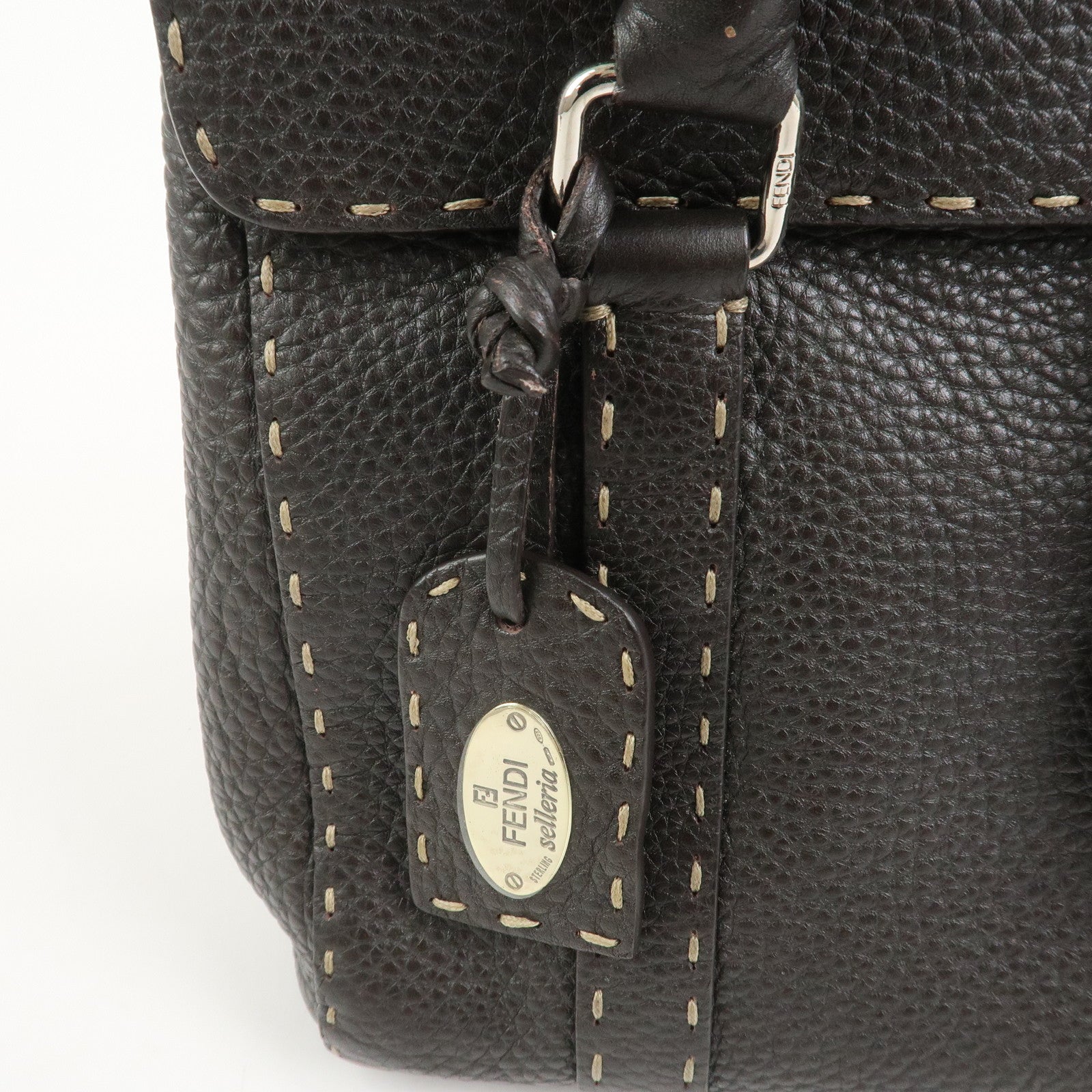 FENDI Selleria Leather Hand Bag Shoulder Bag Brown 8BR656