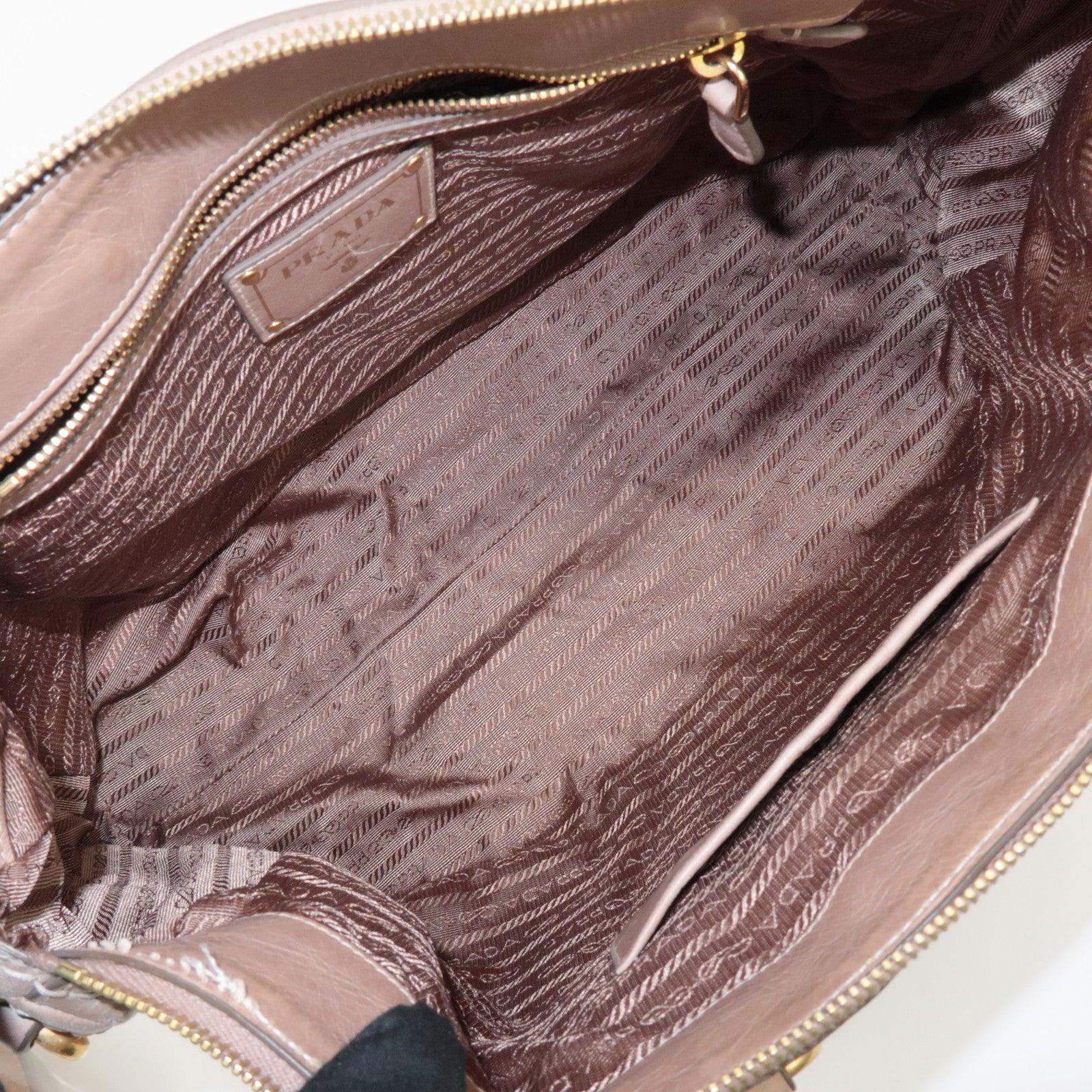 PRADA Triangle Logo Leather 2Way Bag Tote Bag Shoulder Bag Beige Used