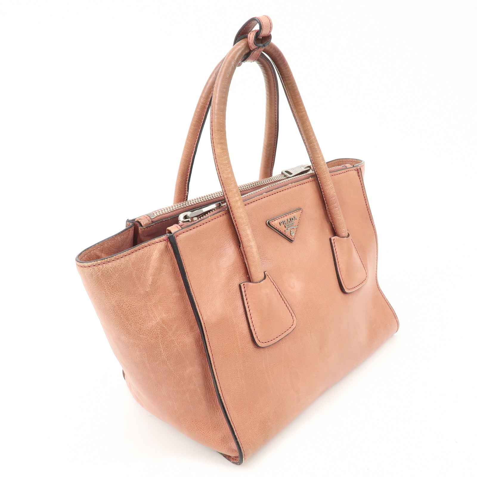 PRADA Triangle Logo Leather 2Way Tote Bag Hand Bag Pink B2625M