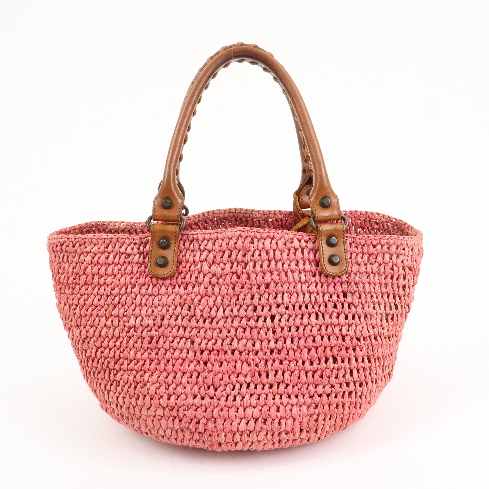 BALENCIAGA Straw Tote Bag Shoulder Bag Brown Pink 236741 Used