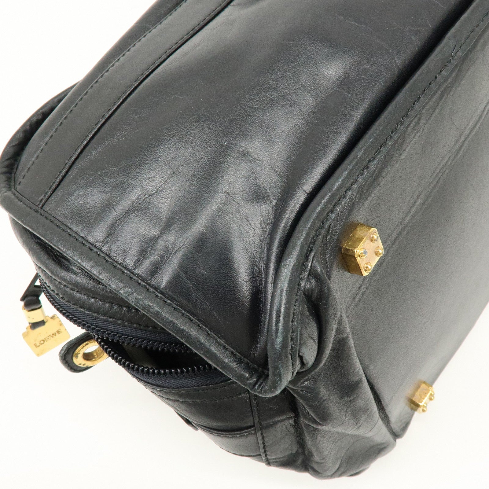 LOEWE Logo Anagram Calf Leather 2Way Hand Shoulder Bag Black