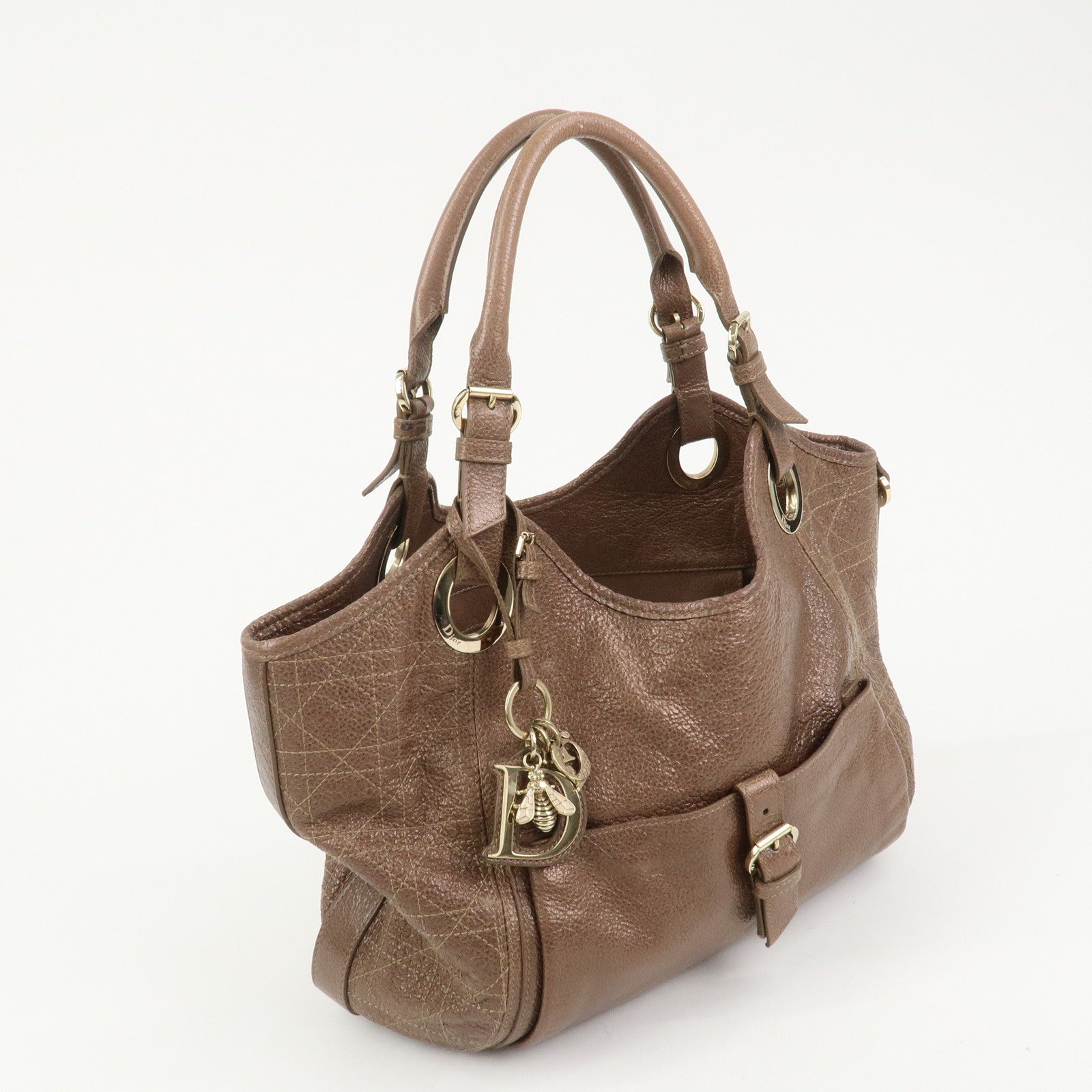 Christian Dior Lady Dior Leather Tote Bag Shoulder Bag Brown