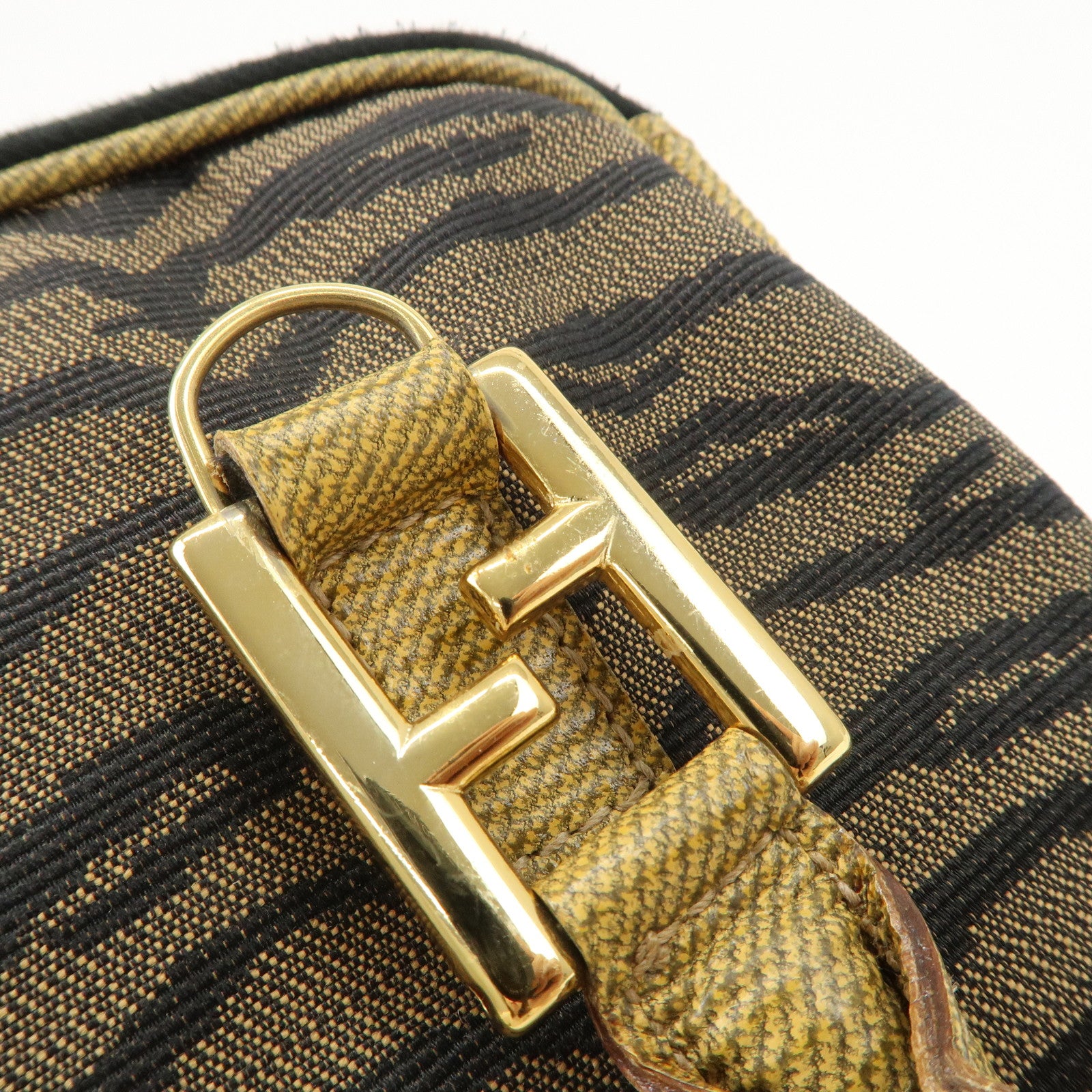 FENDI Leather Canvas 2Way Bag Hand Bag Zebra Print Black Brown Used