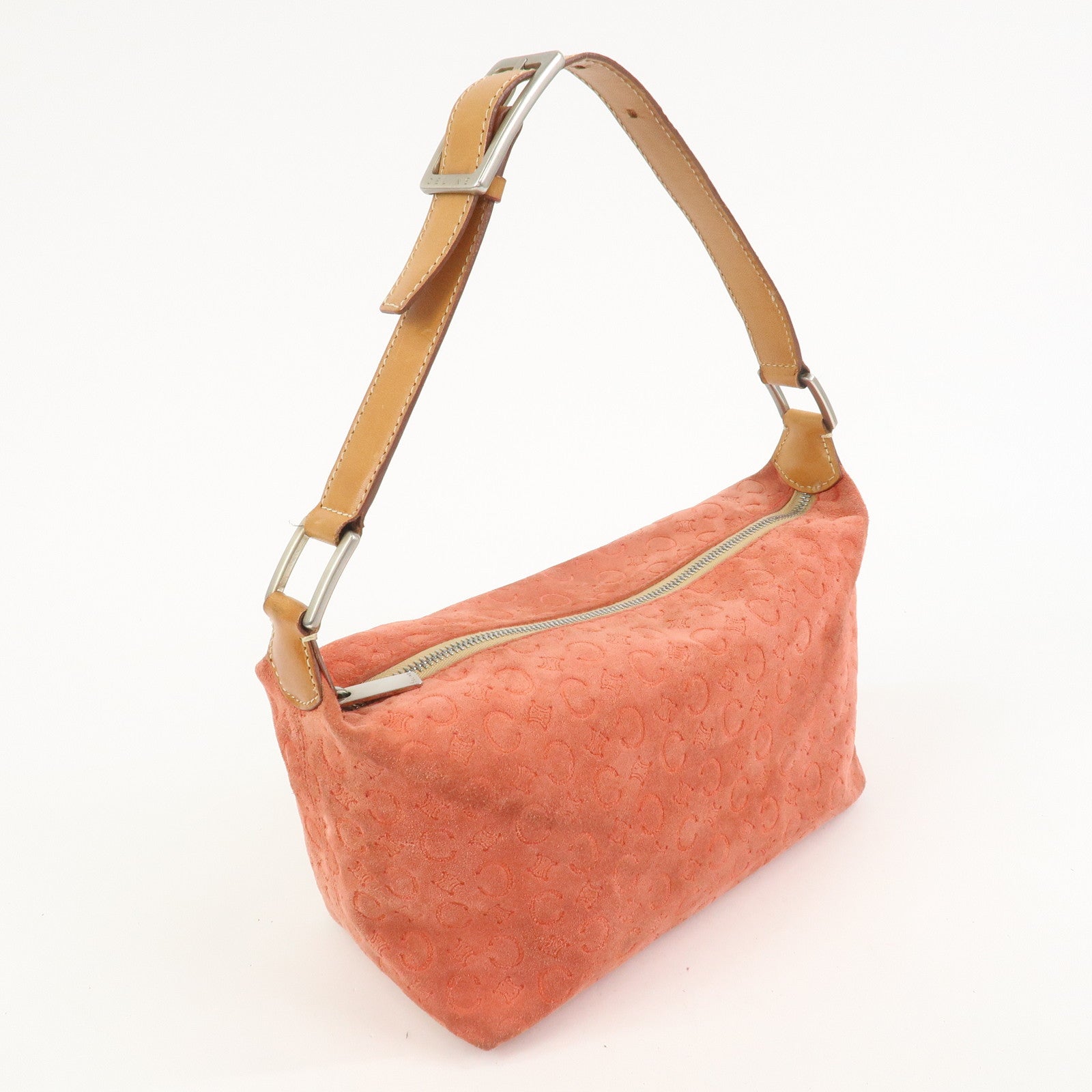 CELINE C Macadam Suede Shoulder Bag Hand Bag Red