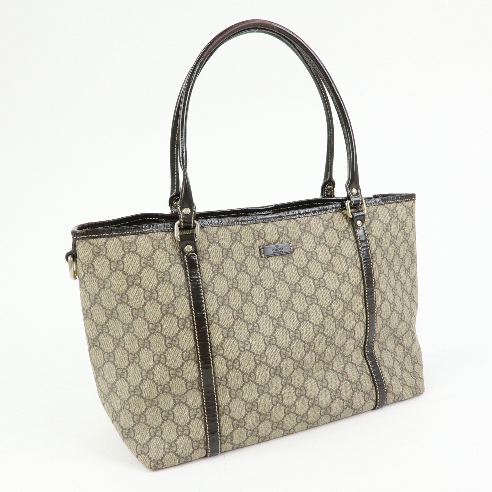 GUCCI GG Supreme Patent Leather Tote Bag Shoulder Bag Beige 197953