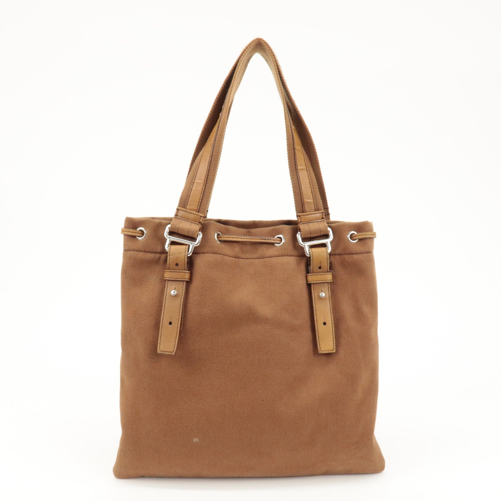 SAINT LAURENT Kahara Leather Canvas Velour Tote Bag Brown Used