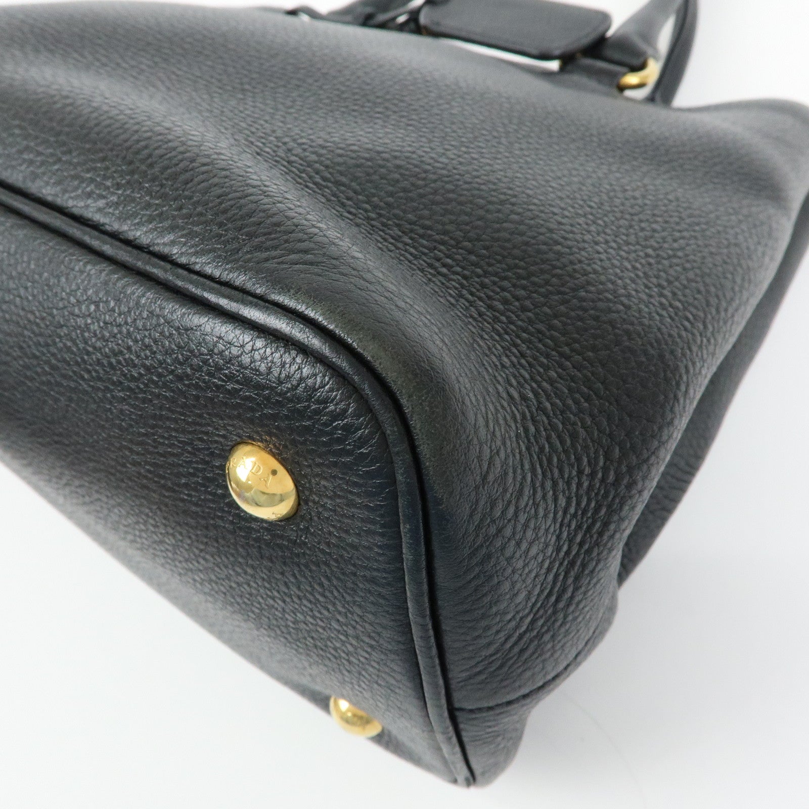 PRADA Logo Calf Leather Tote Bag Hand Bag Black