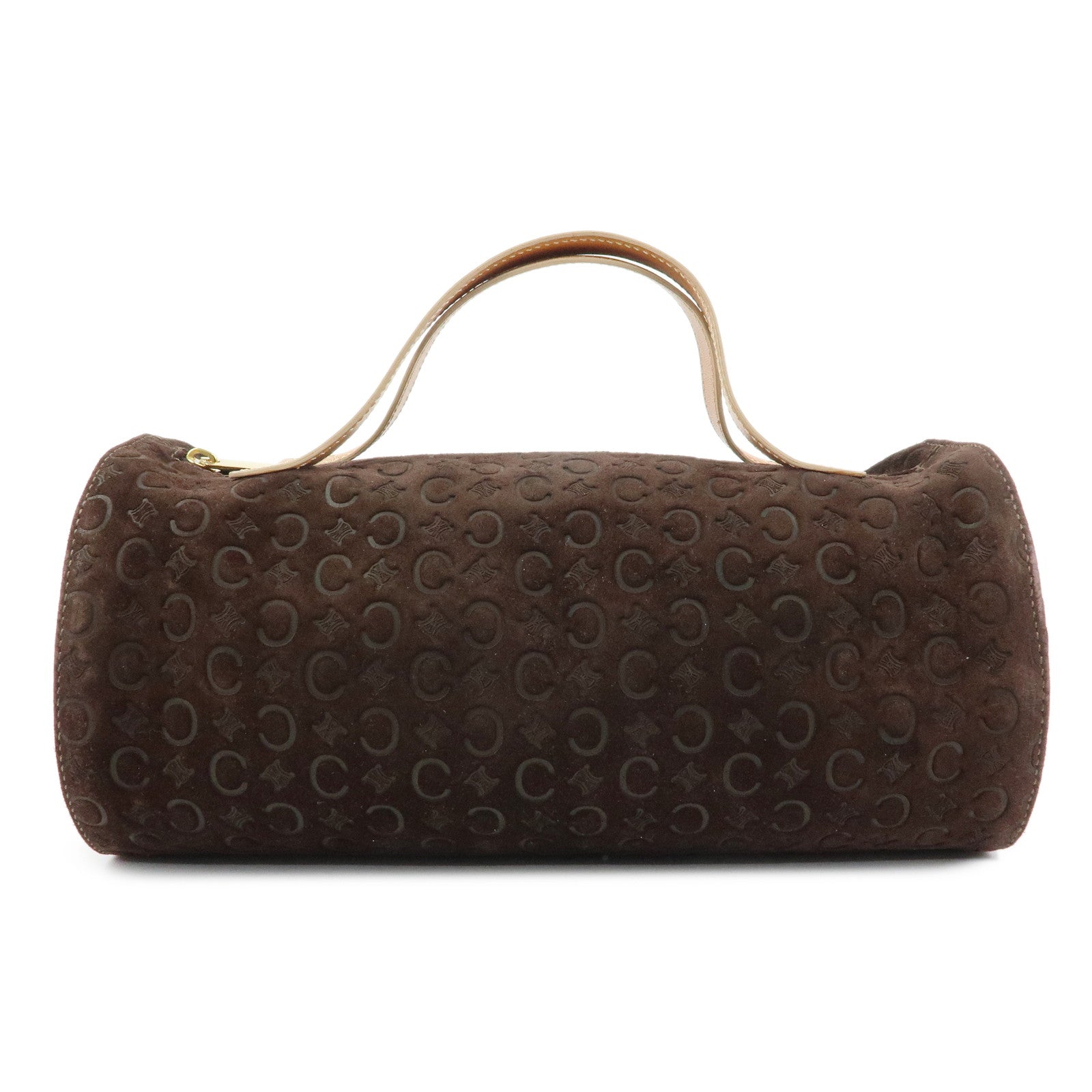 CELINE C Macadam Suede Leather Hand Bag Drum Bag Dark Brown