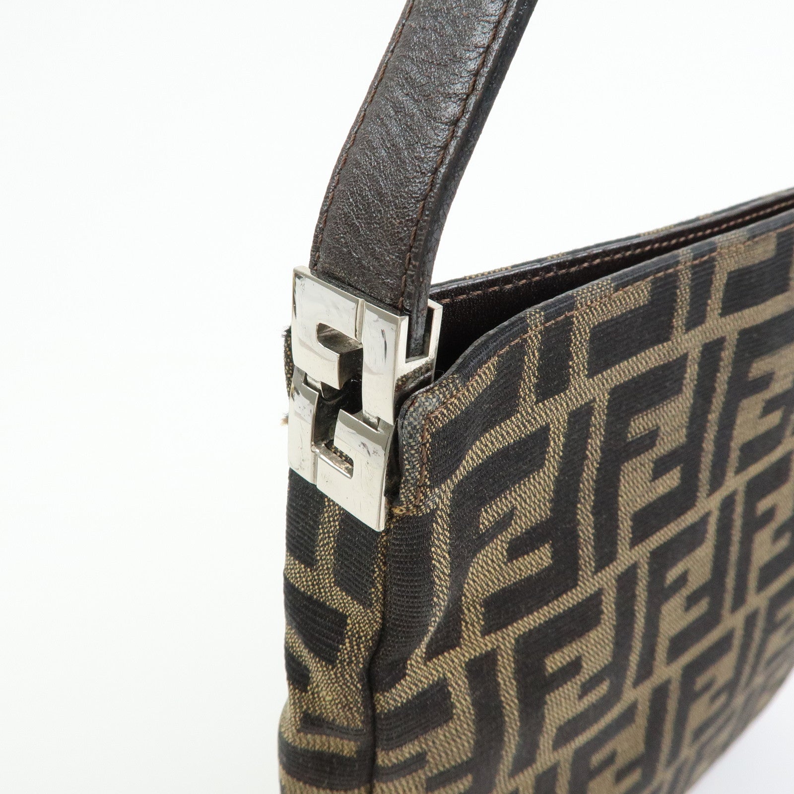 FENDI Zucca Canvas Leather Shoulder Bag Brown